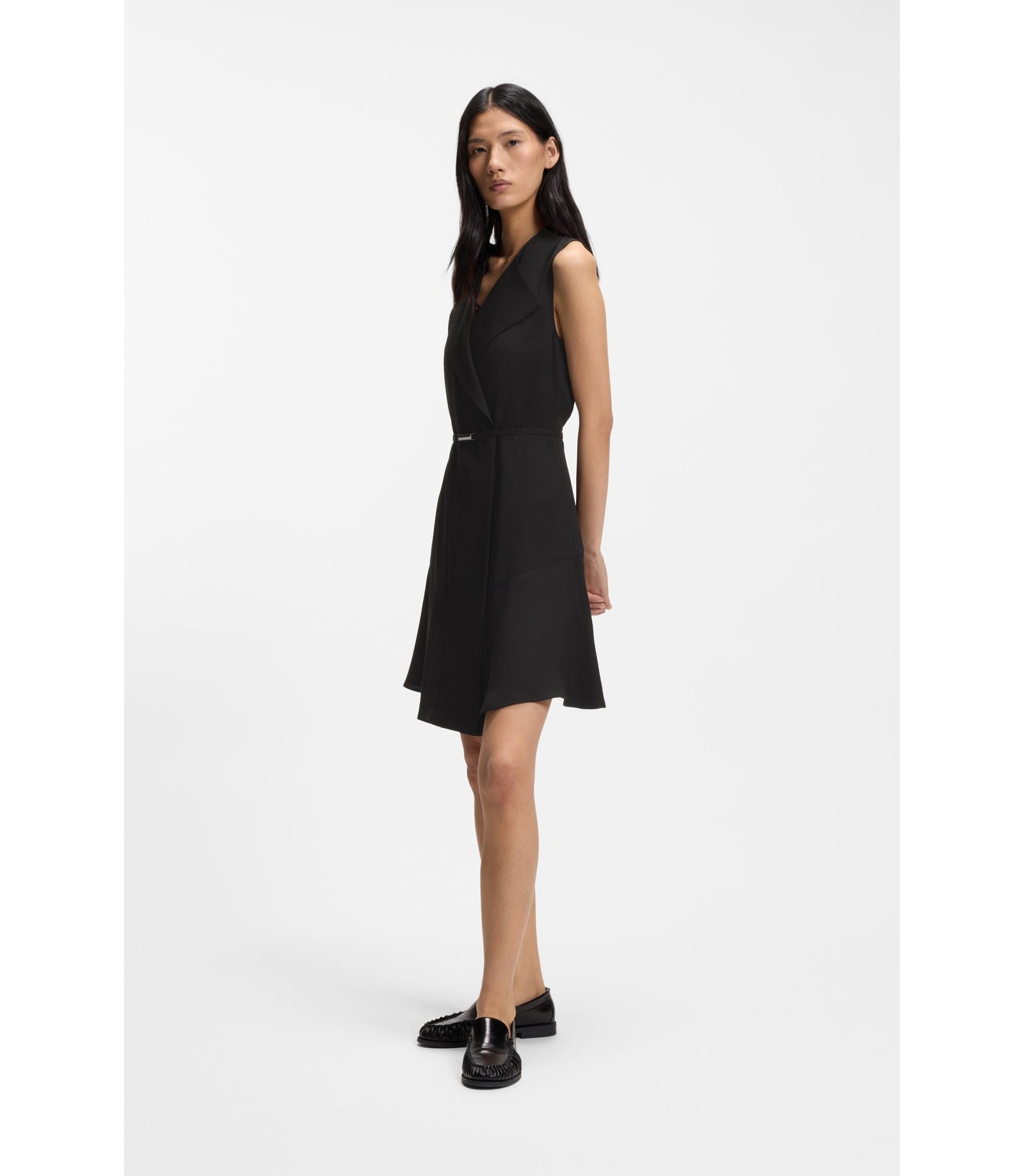 Boss Crepe Wrap Dress With Belt Black Women's