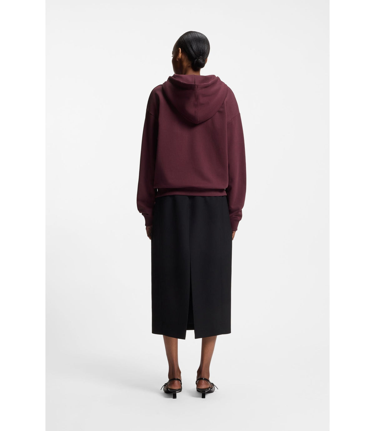 Hugo Cotton Terry Zip Up Hoodie With Stacked Logo Embroidery Dark Purple Women's