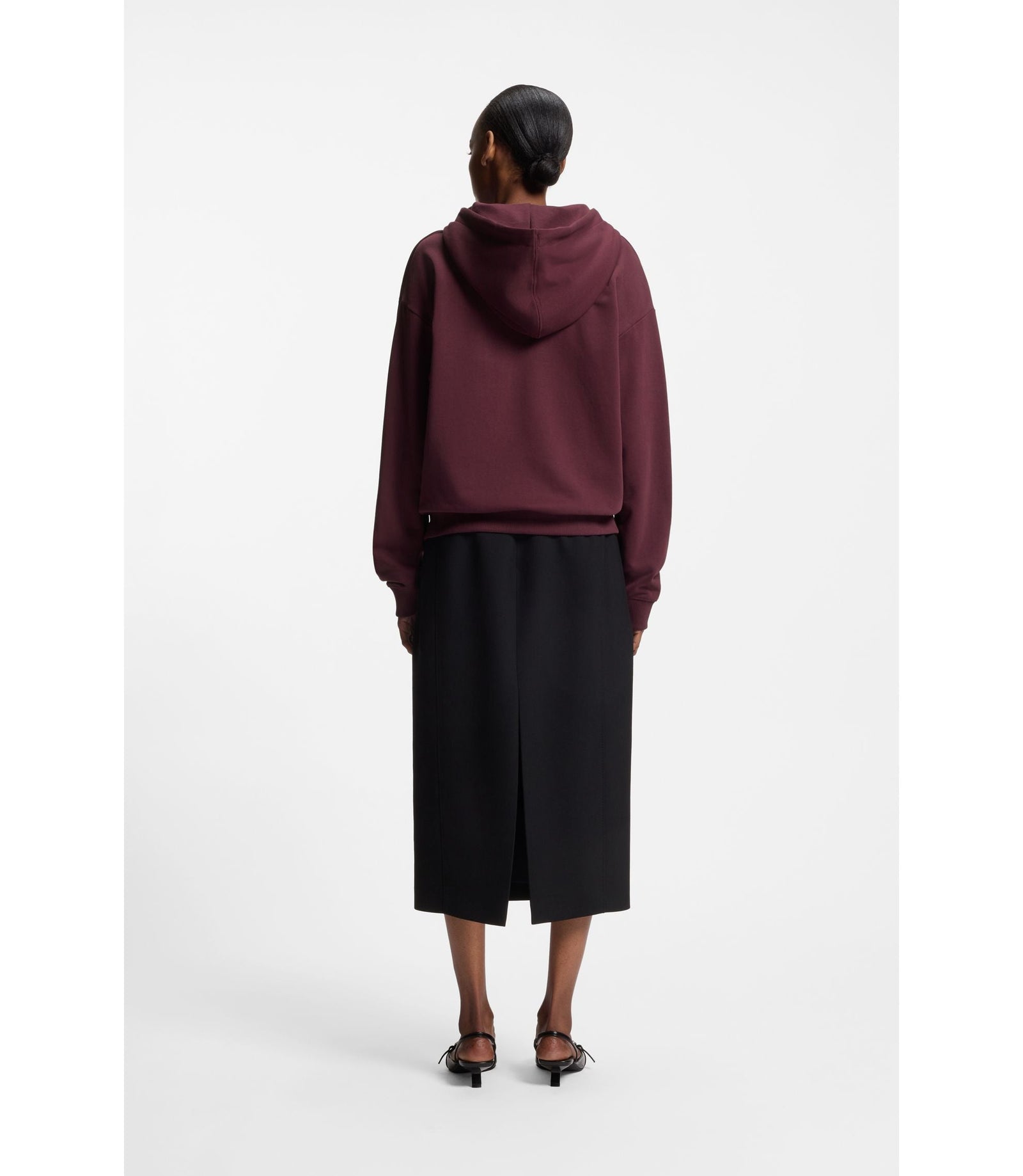Hugo Cotton Terry Zip Up Hoodie With Stacked Logo Embroidery Dark Purple Women's