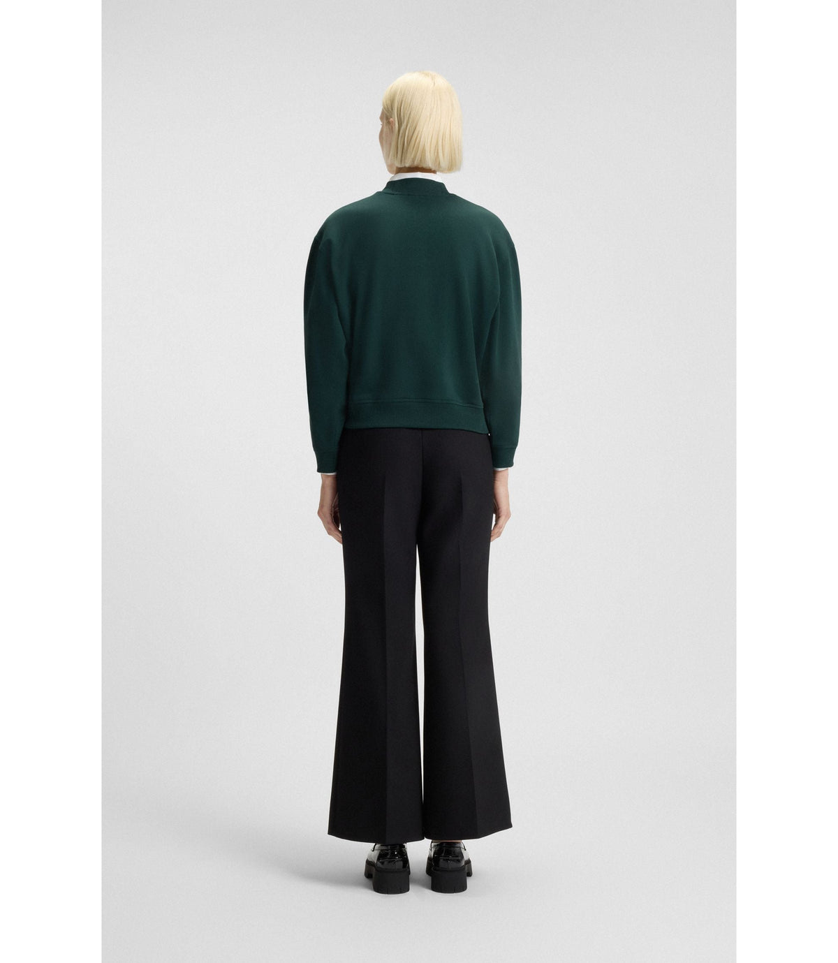 Hugo Cotton Terry Sweatshirt With Stacked Logo Embroidery Dark Green Women's