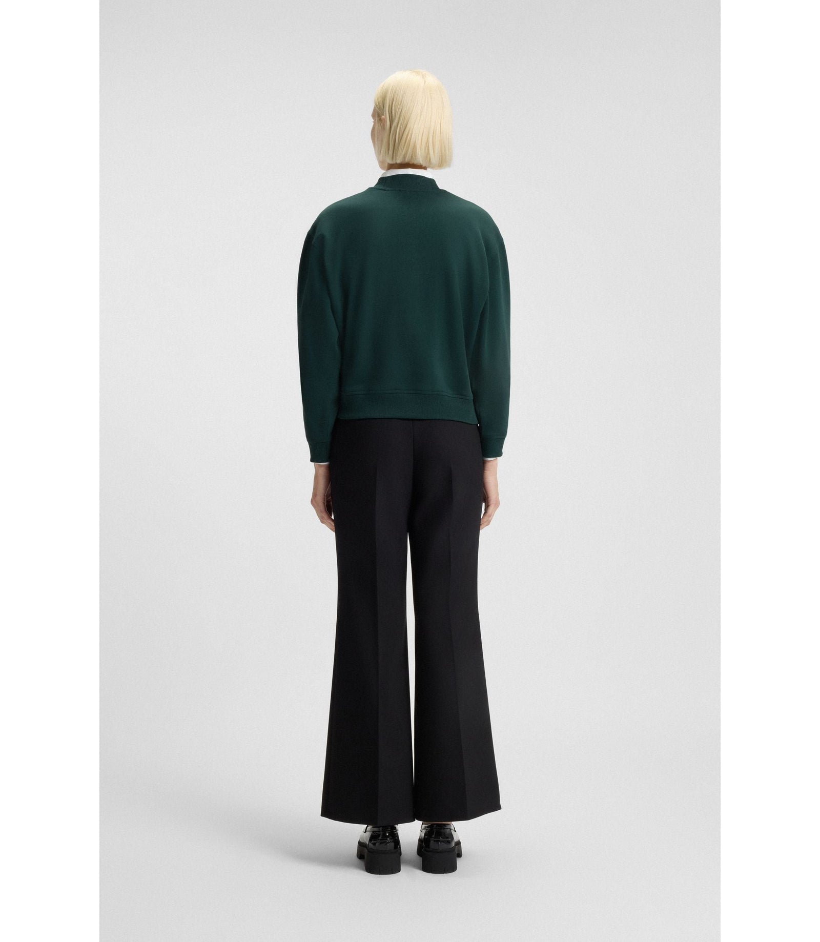 Hugo Cotton Terry Sweatshirt With Stacked Logo Embroidery Dark Green Women's