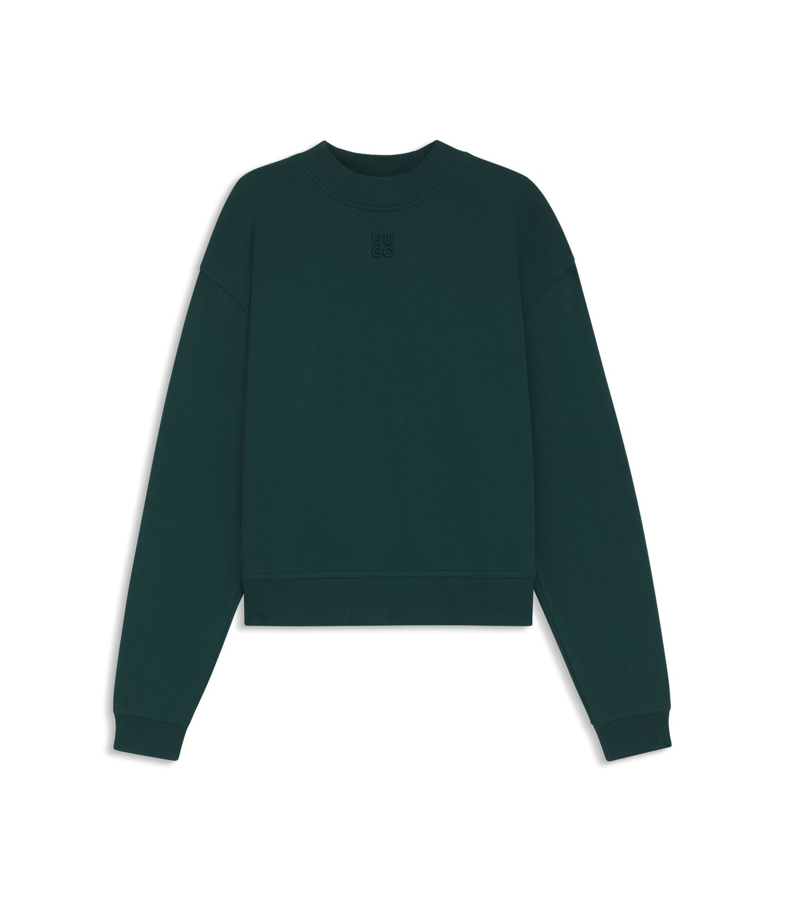 Hugo Cotton Terry Sweatshirt With Stacked Logo Embroidery Dark Green Women's