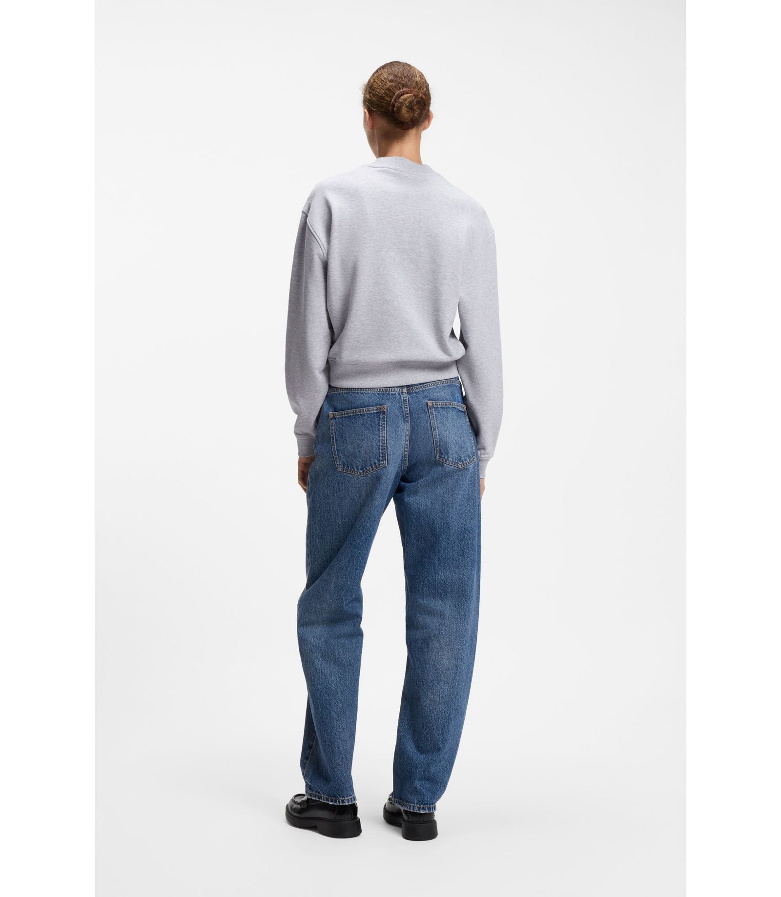 Hugo Cotton Terry Sweatshirt With Logo Badge Light Grey Women's