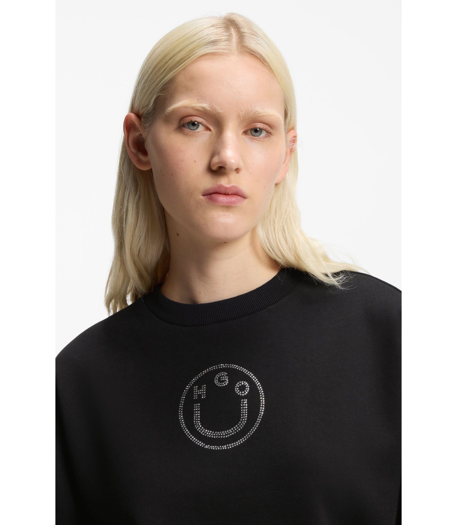 Hugo Cotton Sweatshirt With Rhinestone Happy Hugo Black Women's