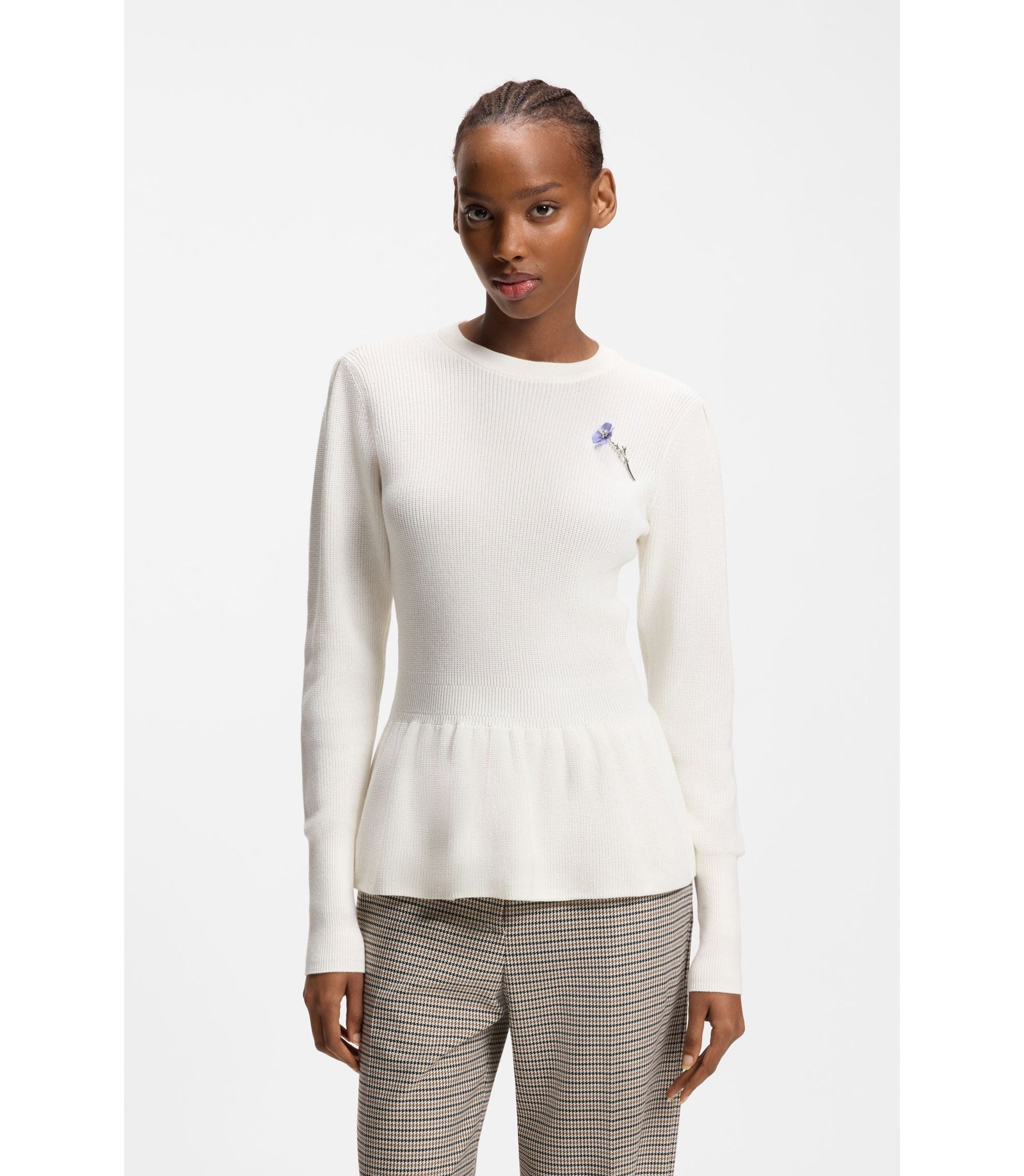 Hugo Cotton Sweater With Detachable Floral Brooch White Women's