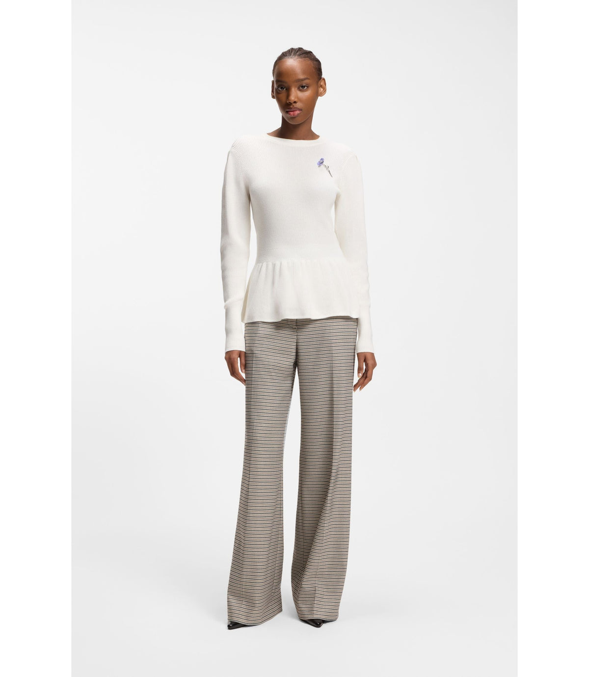 Hugo Cotton Sweater With Detachable Floral Brooch White Women's