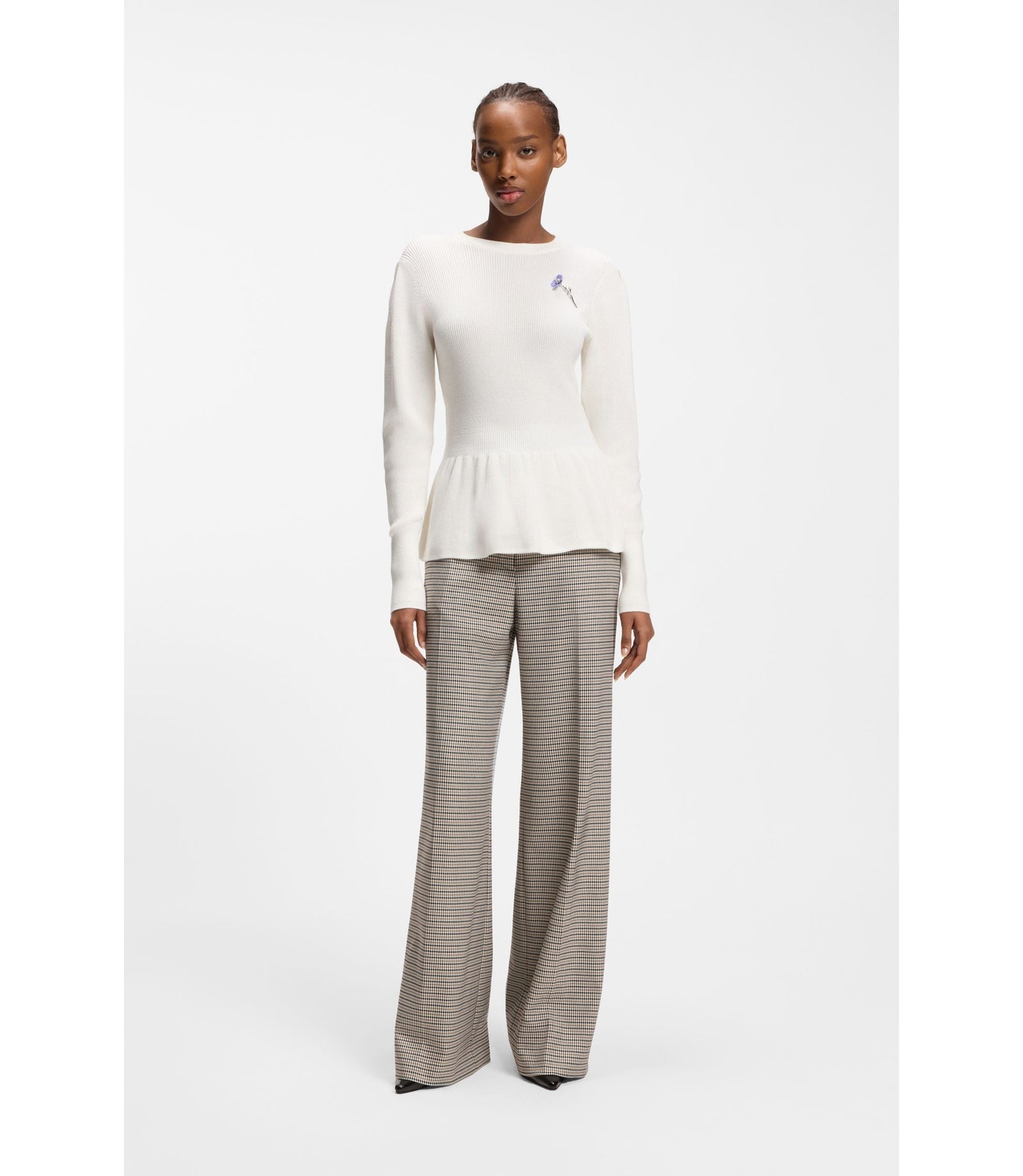 Hugo Cotton Sweater With Detachable Floral Brooch White Women's