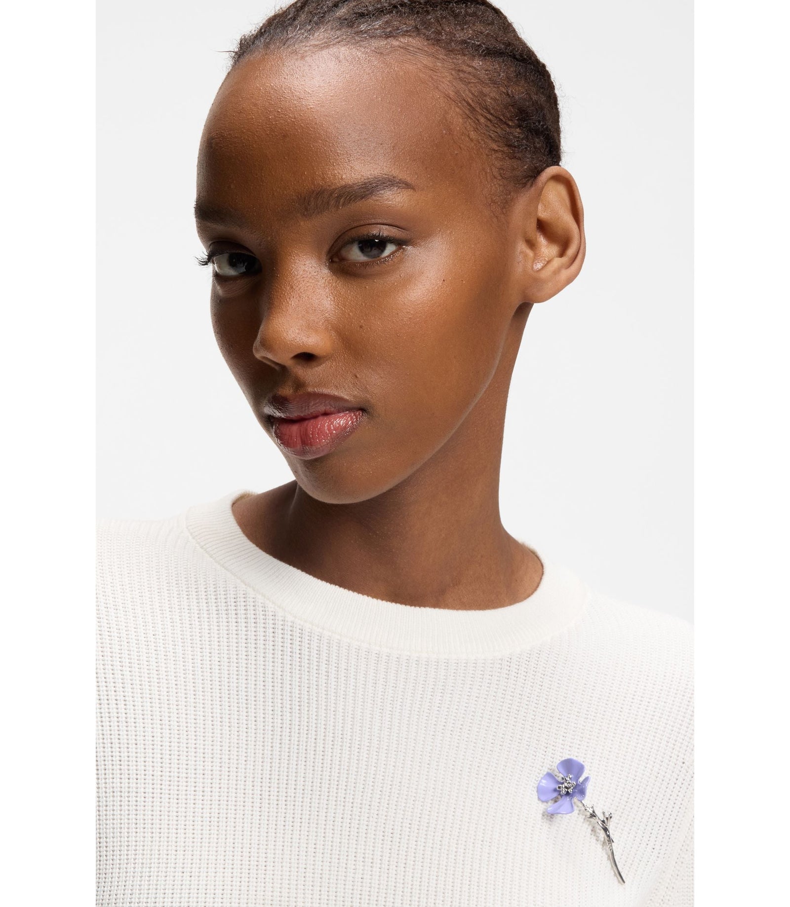 Hugo Cotton Sweater With Detachable Floral Brooch White Women's