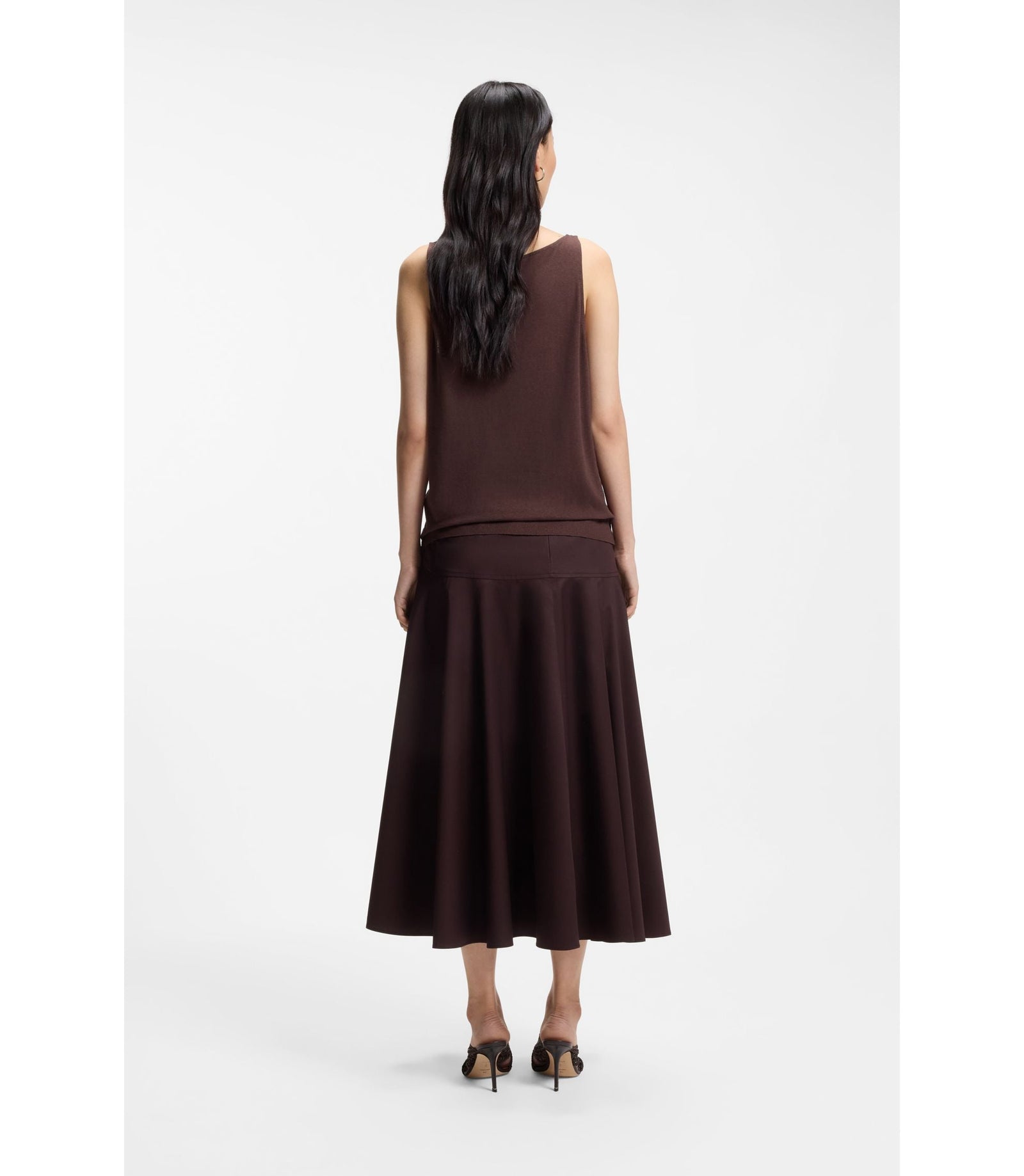 Boss Cotton Linen Top With V Neckline Dark Brown Women's