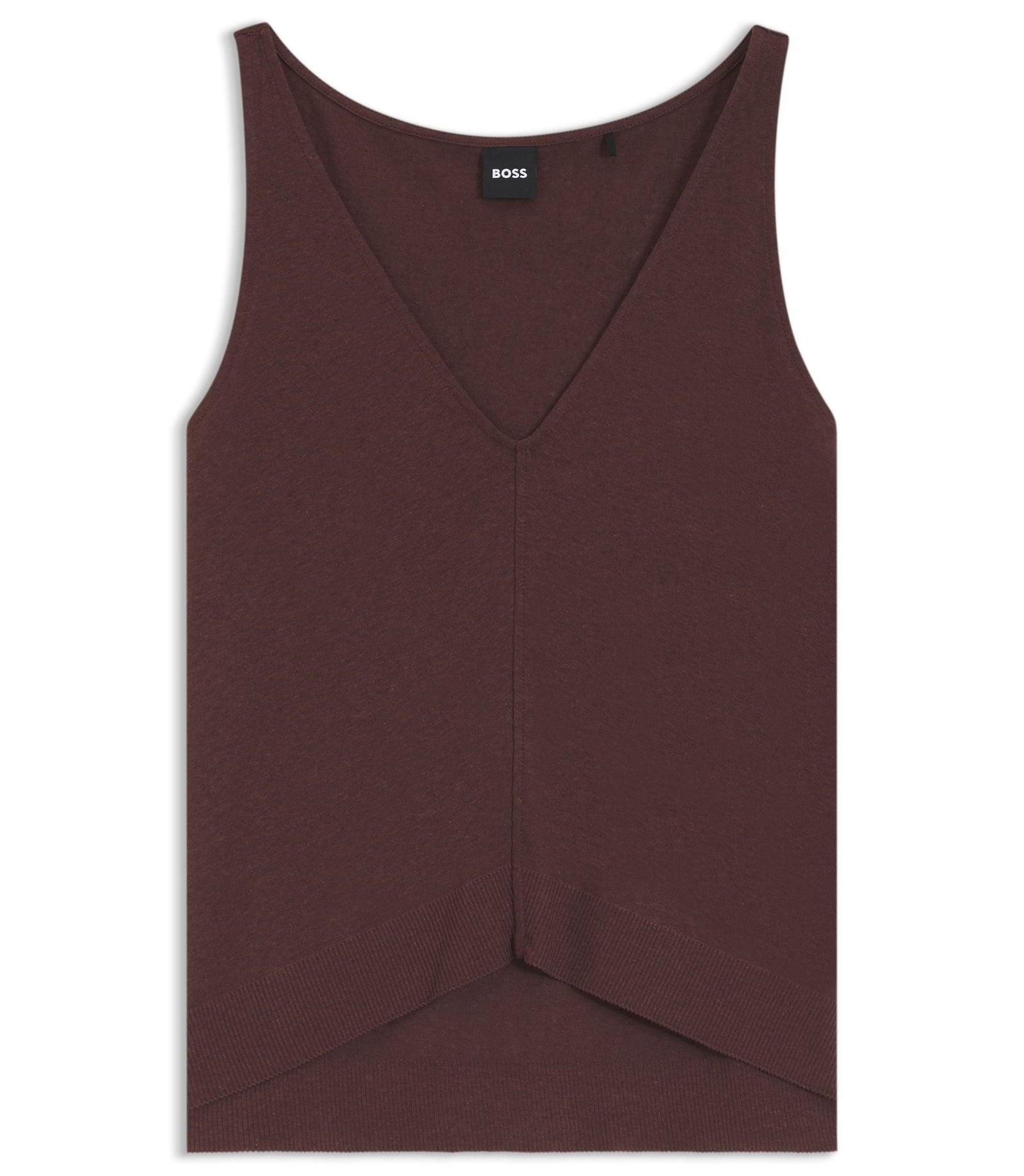 Boss Cotton Linen Top With V Neckline Dark Brown Women's