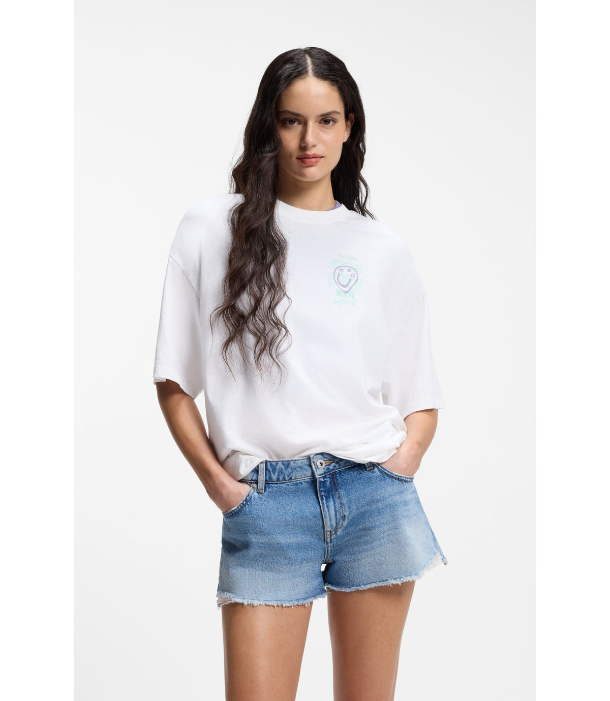 Hugo Cotton Jersey T Shirt With Printed Artwork White Women's