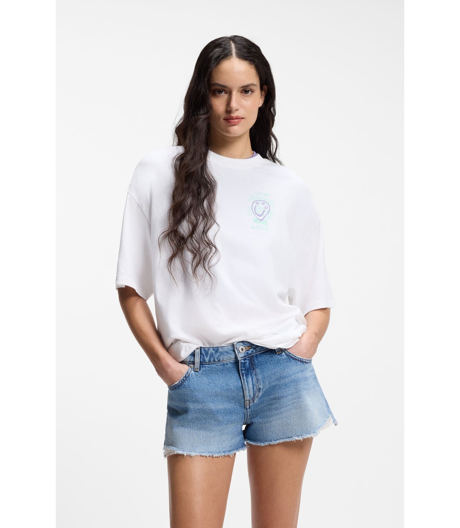 Hugo Cotton Jersey T Shirt With Printed Artwork White Women's
