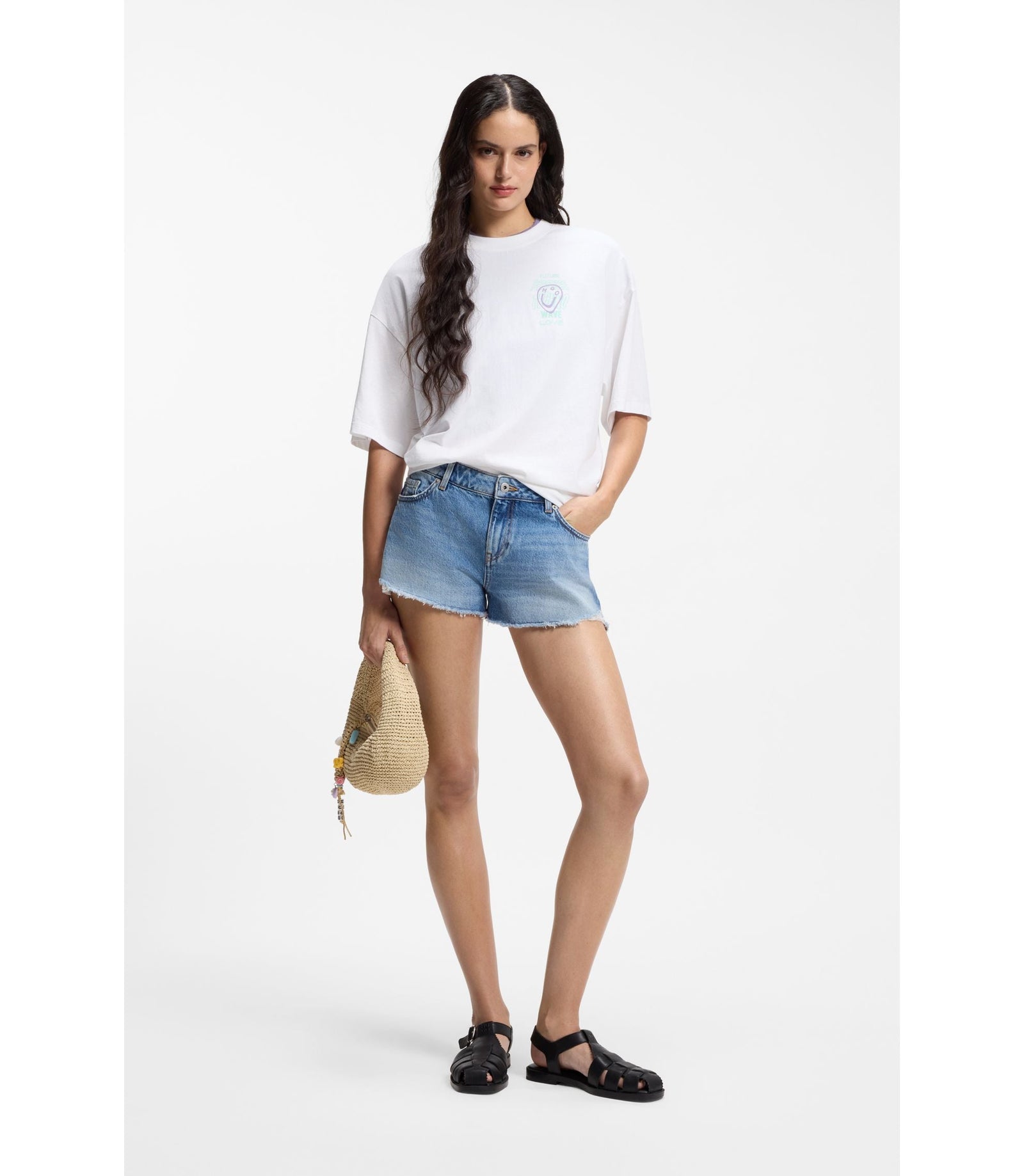 Hugo Cotton Jersey T Shirt With Printed Artwork White Women's