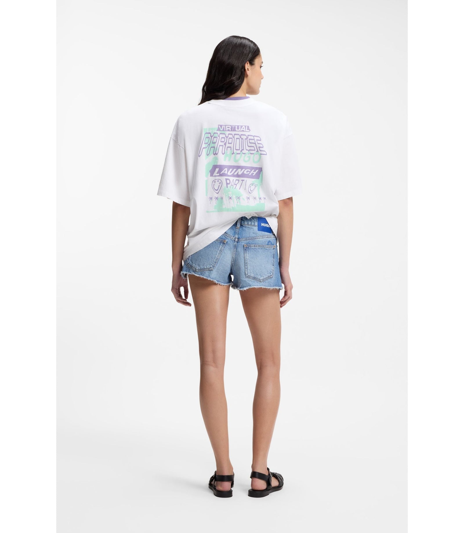 Hugo Cotton Jersey T Shirt With Printed Artwork White Women's