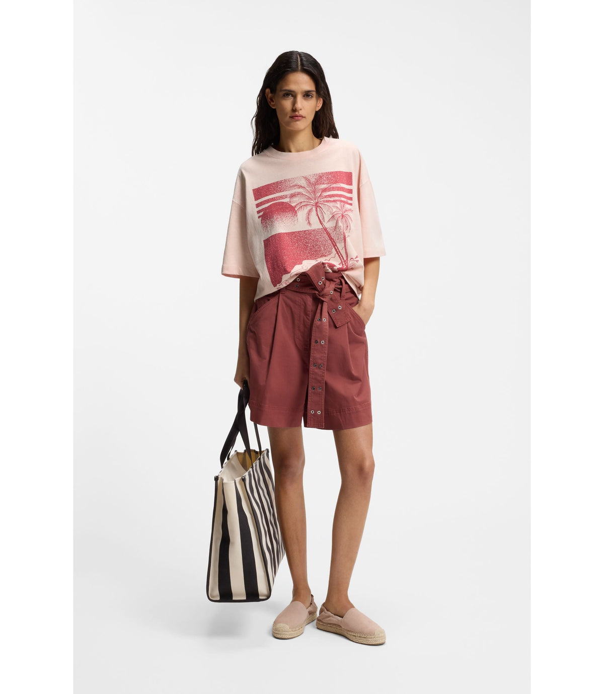 Boss Cotton Jersey T Shirt With Printed Artwork Light Pink Women's