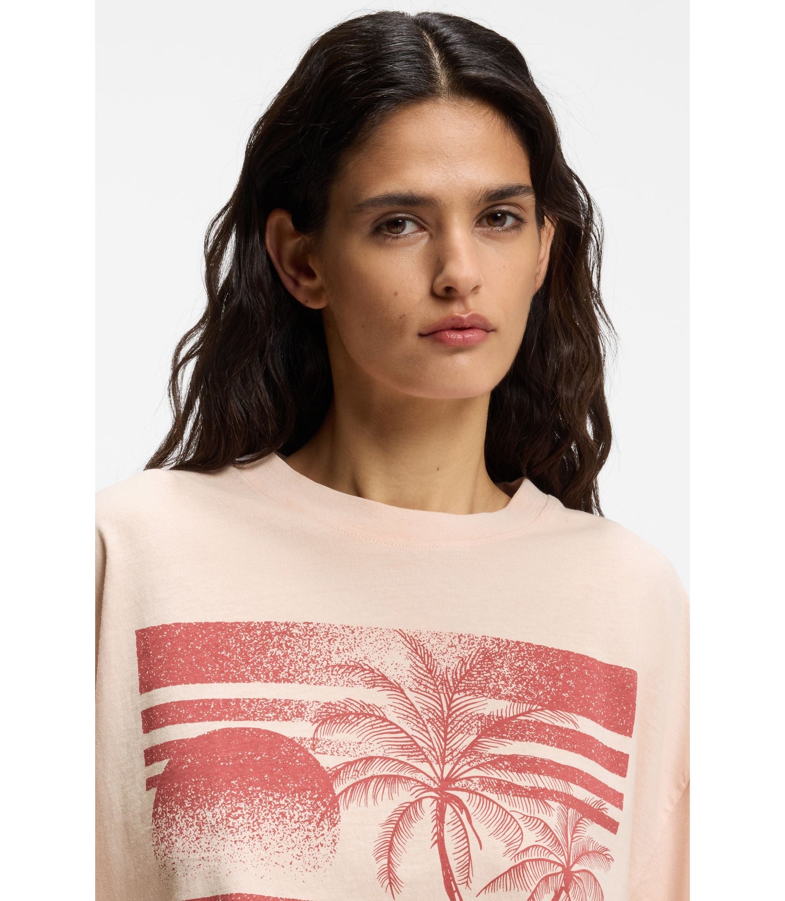 Boss Cotton Jersey T Shirt With Printed Artwork Light Pink Women's