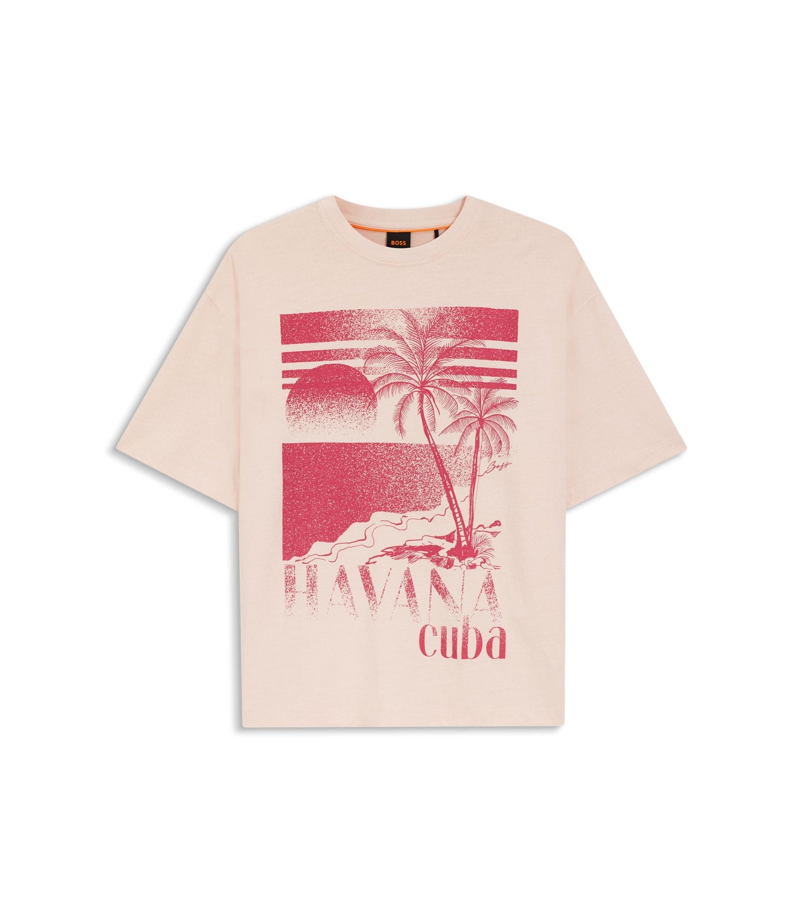 Boss Cotton Jersey T Shirt With Printed Artwork Light Pink Women's