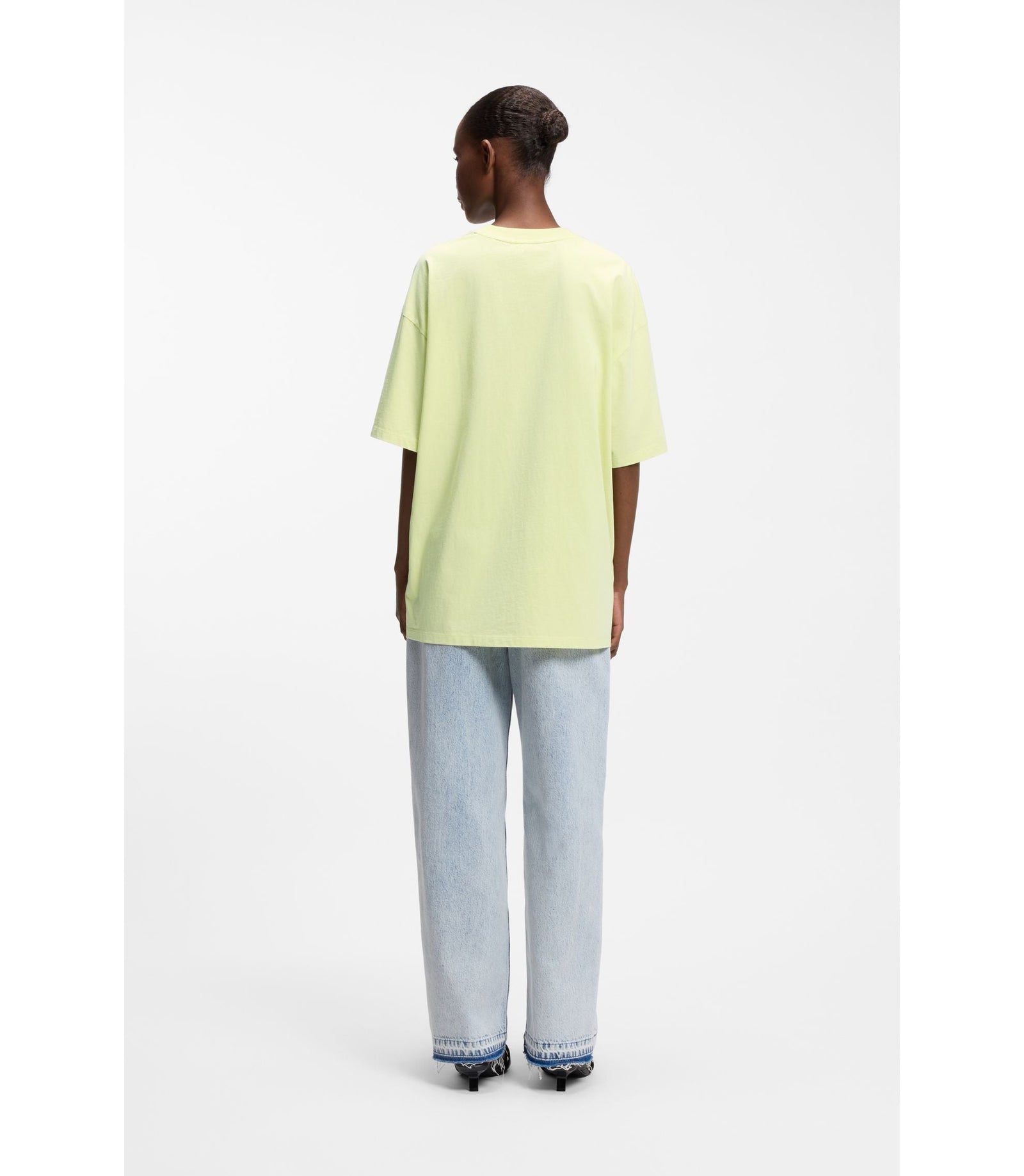 Hugo Cotton Jersey T Shirt With Melted Effect Happy Hugo Print Green Women's