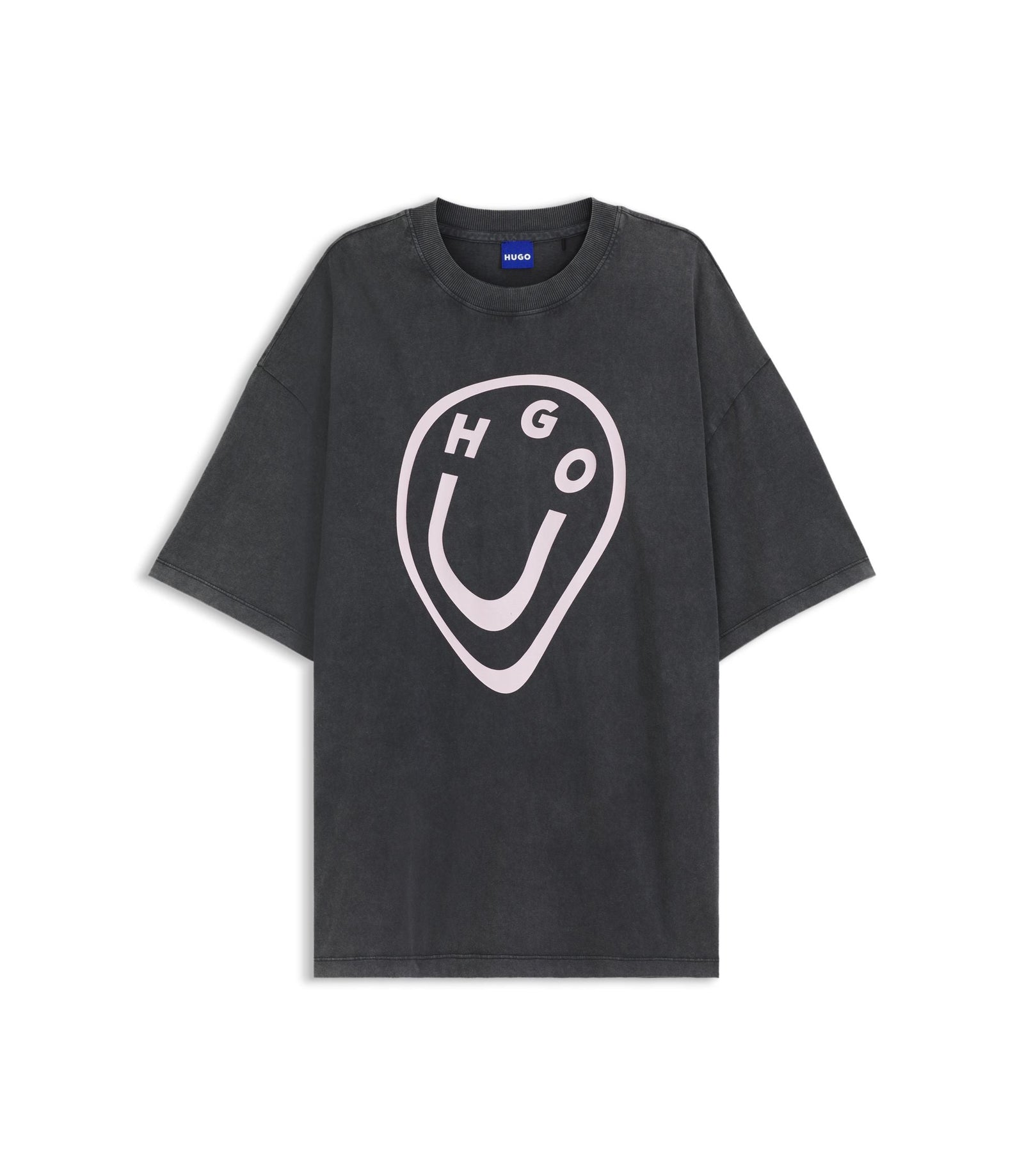 Hugo Cotton Jersey T Shirt With Melted Effect Happy Hugo Print Black Women's