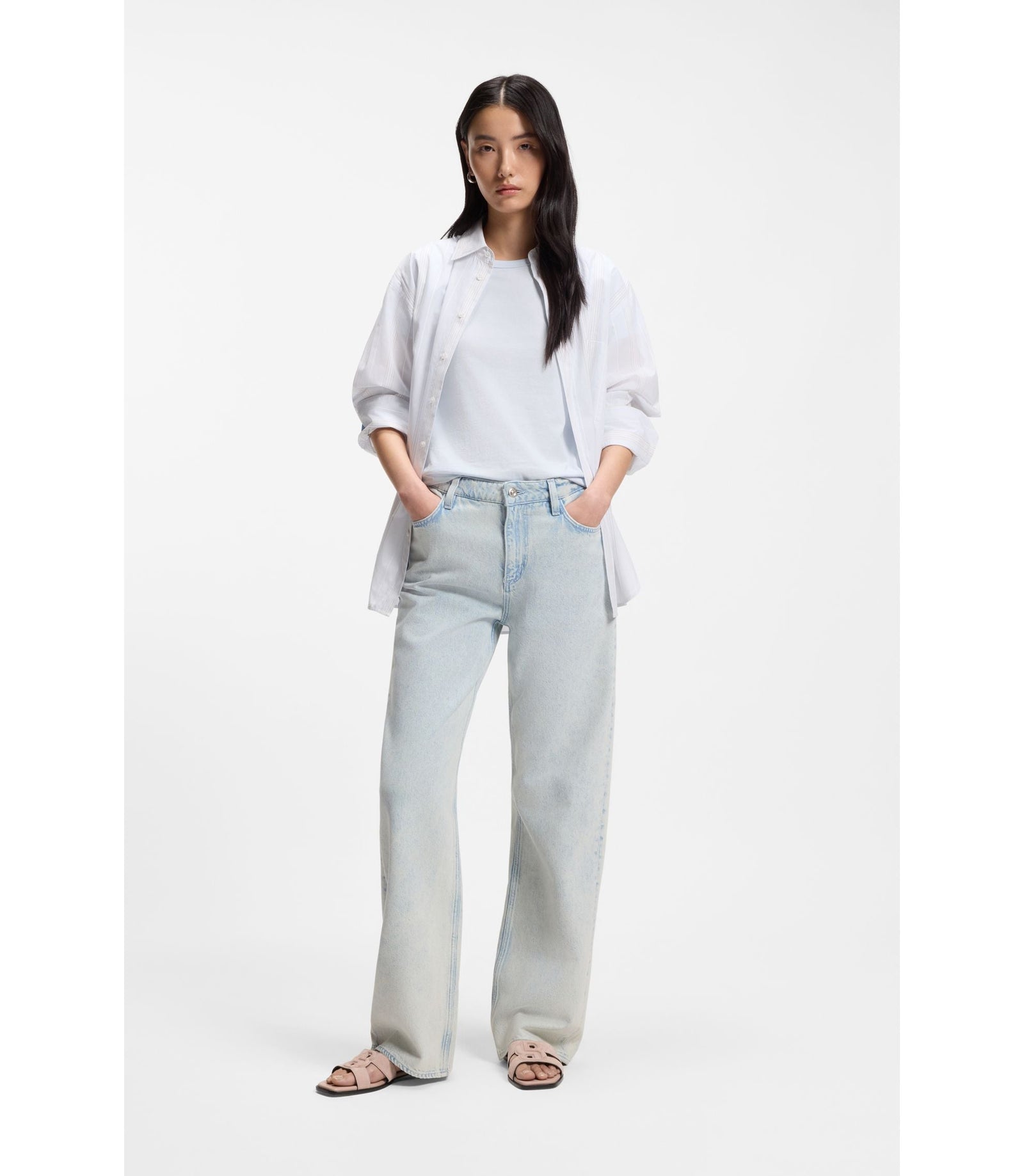 Boss Cotton Jersey Slim Fit T Shirt With Double B Monogram Light Blue Women's