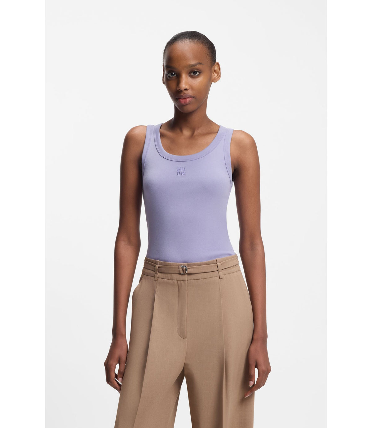 Hugo Cotton Blend Tank Top With Stacked Logo Embroidery Purple Women's