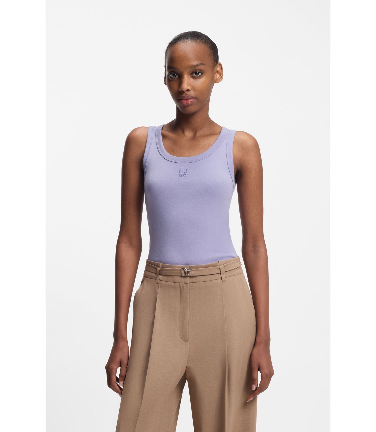 Hugo Cotton Blend Tank Top With Stacked Logo Embroidery Purple Women's