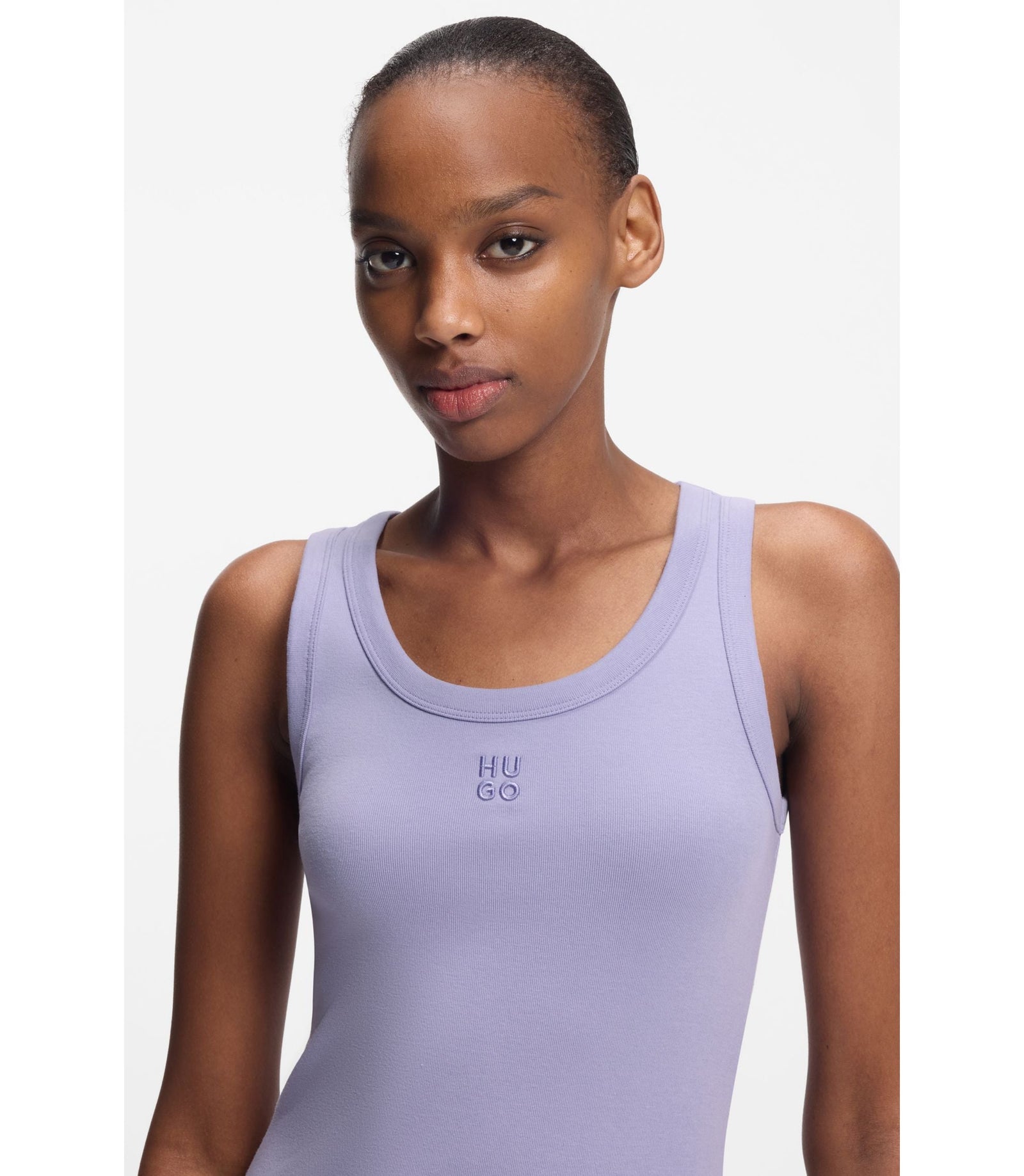 Hugo Cotton Blend Tank Top With Stacked Logo Embroidery Purple Women's