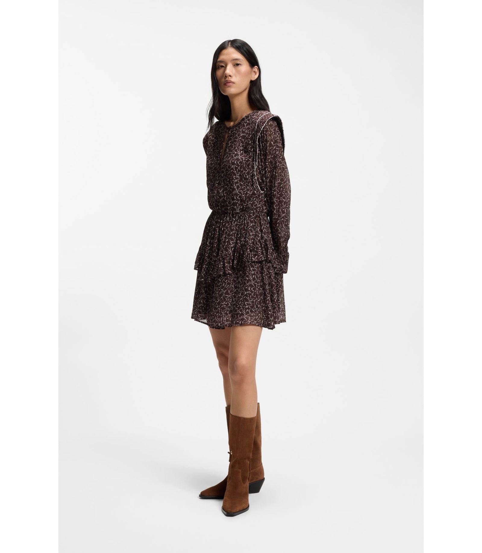 Boss Contrast Piping Mini Dress With Modern Print Patterned Women's