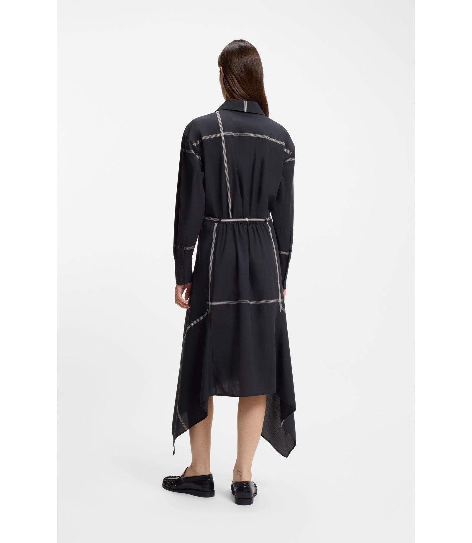 Boss Checked Shirt Dress In Cotton Canvas Dark Blue Women's