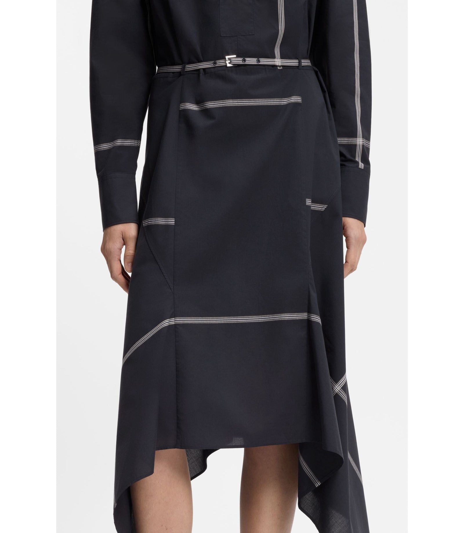 Boss Checked Shirt Dress In Cotton Canvas Dark Blue Women's