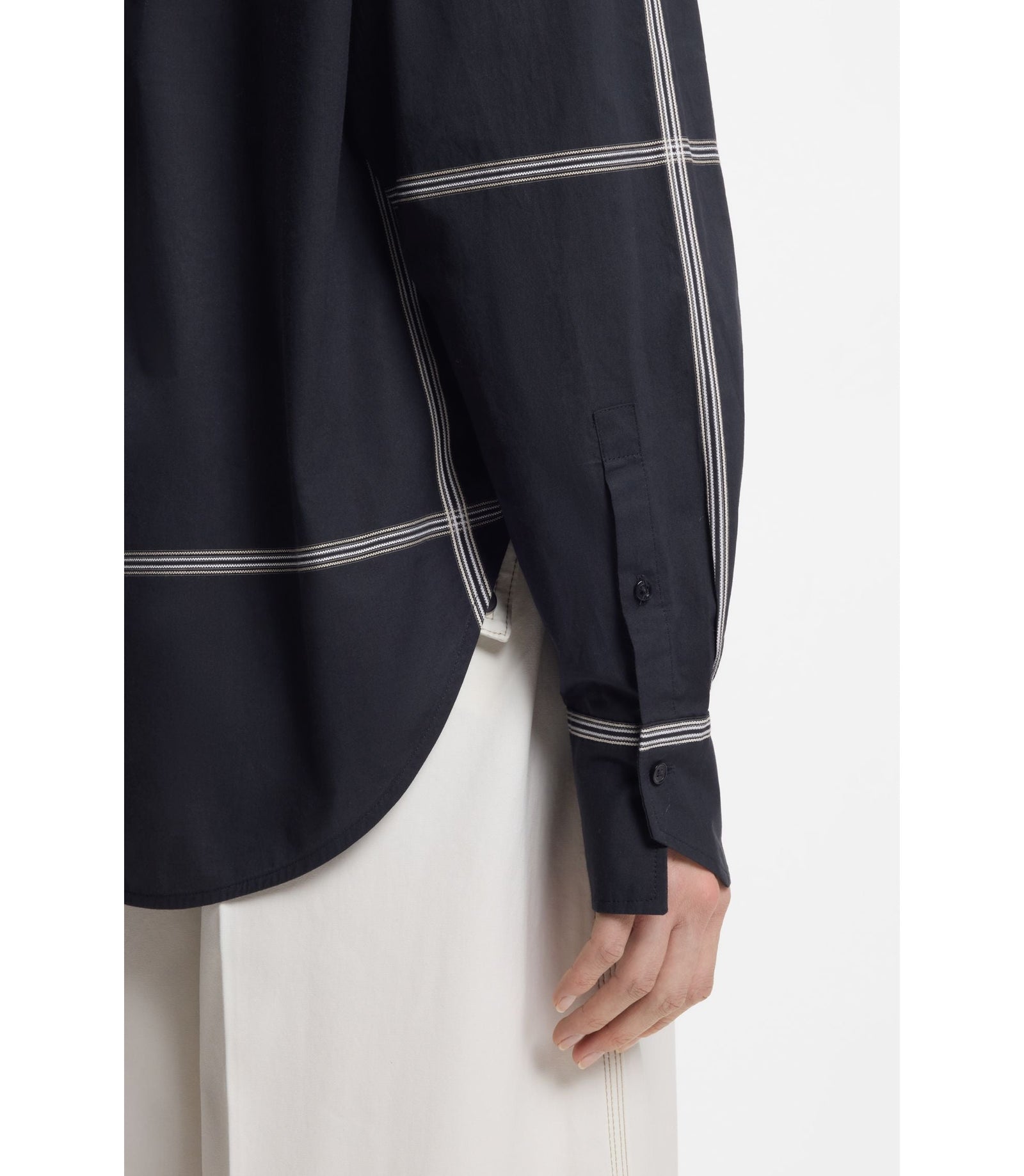 Boss Checked Relaxed Fit Blouse In Cotton Canvas Dark Blue Women's