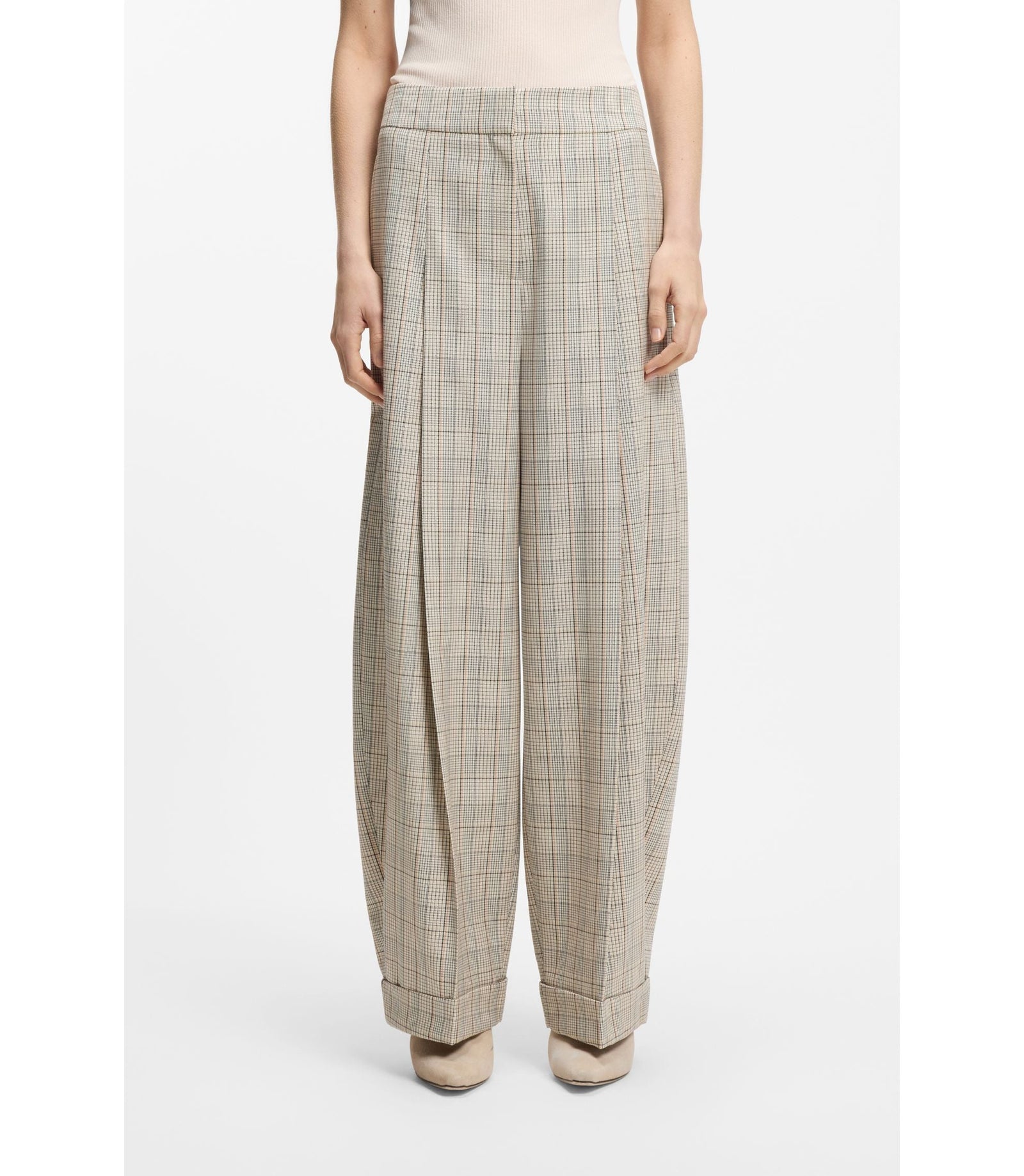 Boss Checked Oversized Fit Trousers In Stretch Wool Patterned Women's