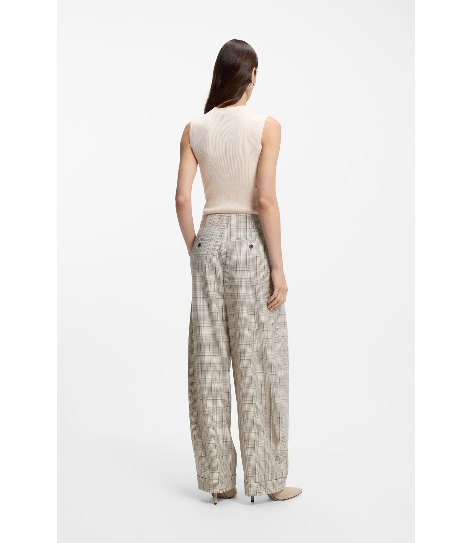 Boss Checked Oversized Fit Trousers In Stretch Wool Patterned Women's