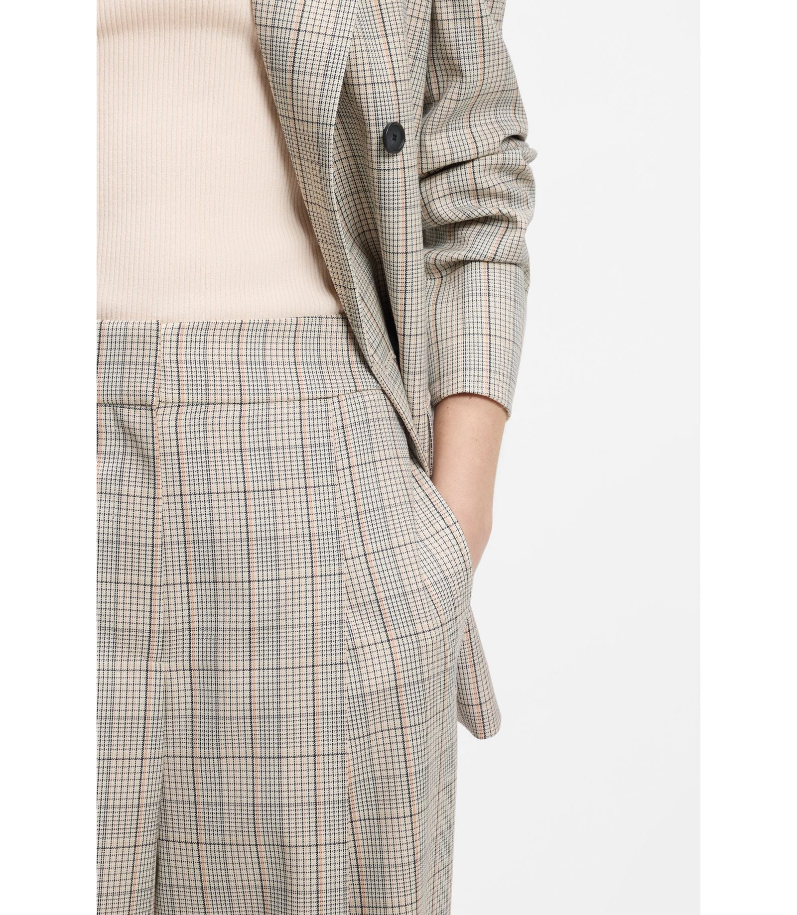 Boss Checked Oversized Fit Trousers In Stretch Wool Patterned Women's