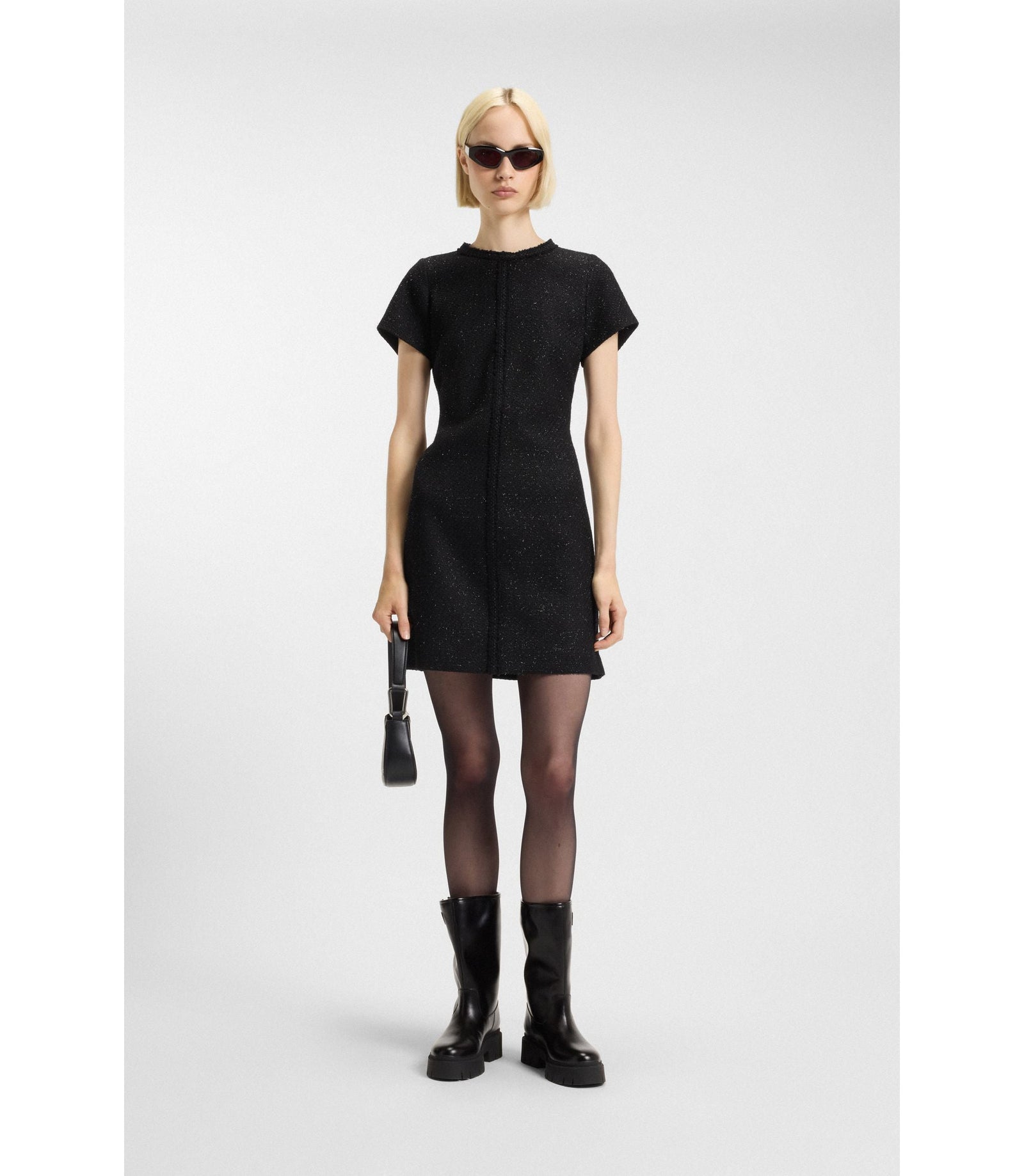 Hugo Chain Tape Dress In Sparkling Boucl Black Women's