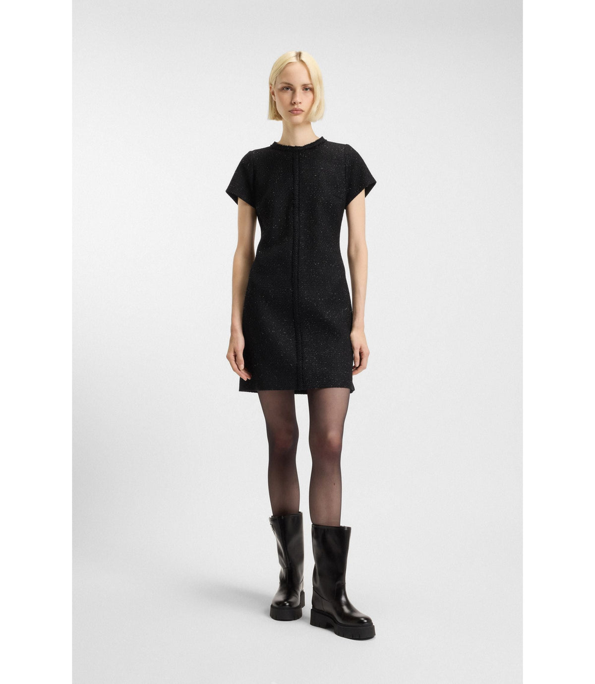 Hugo Chain Tape Dress In Sparkling Boucl Black Women's