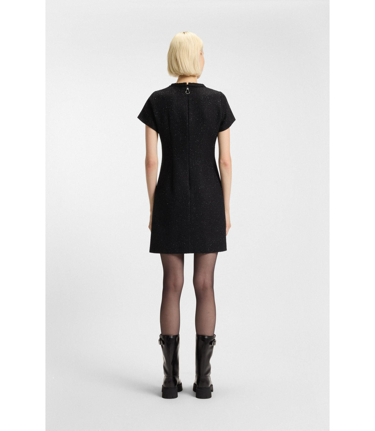 Hugo Chain Tape Dress In Sparkling Boucl Black Women's