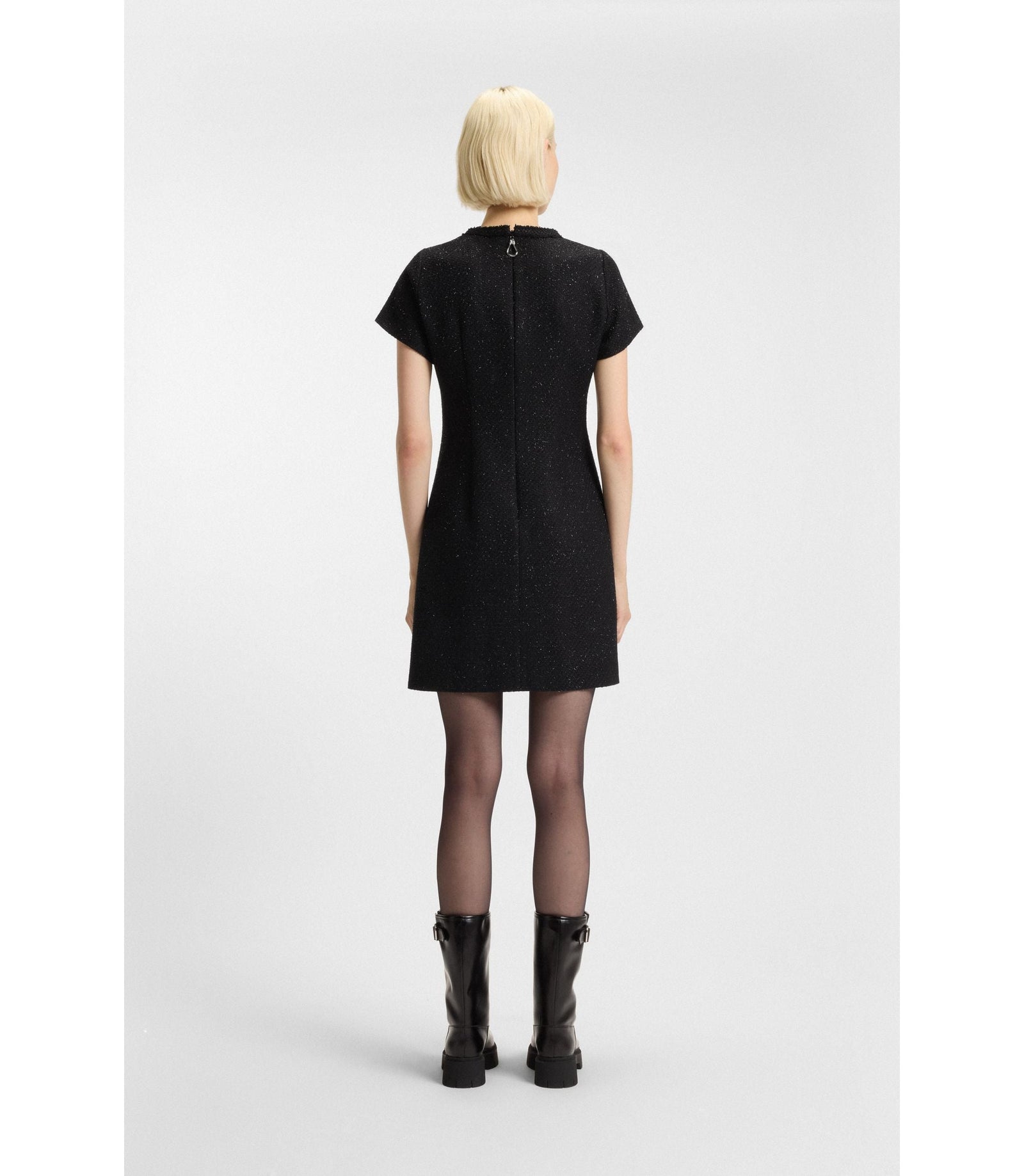 Hugo Chain Tape Dress In Sparkling Boucl Black Women's