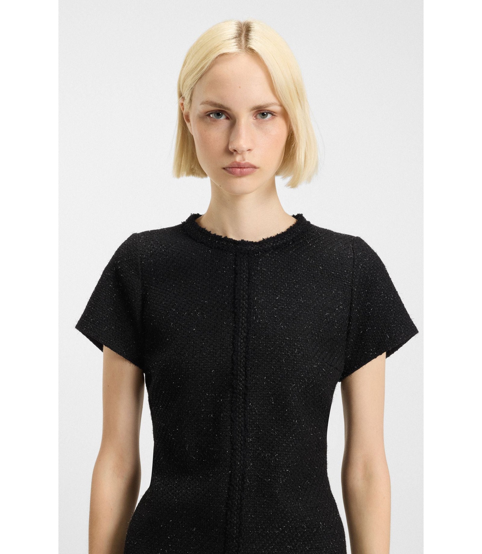 Hugo Chain Tape Dress In Sparkling Boucl Black Women's