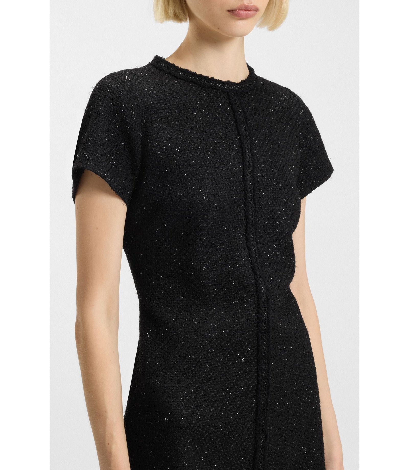 Hugo Chain Tape Dress In Sparkling Boucl Black Women's