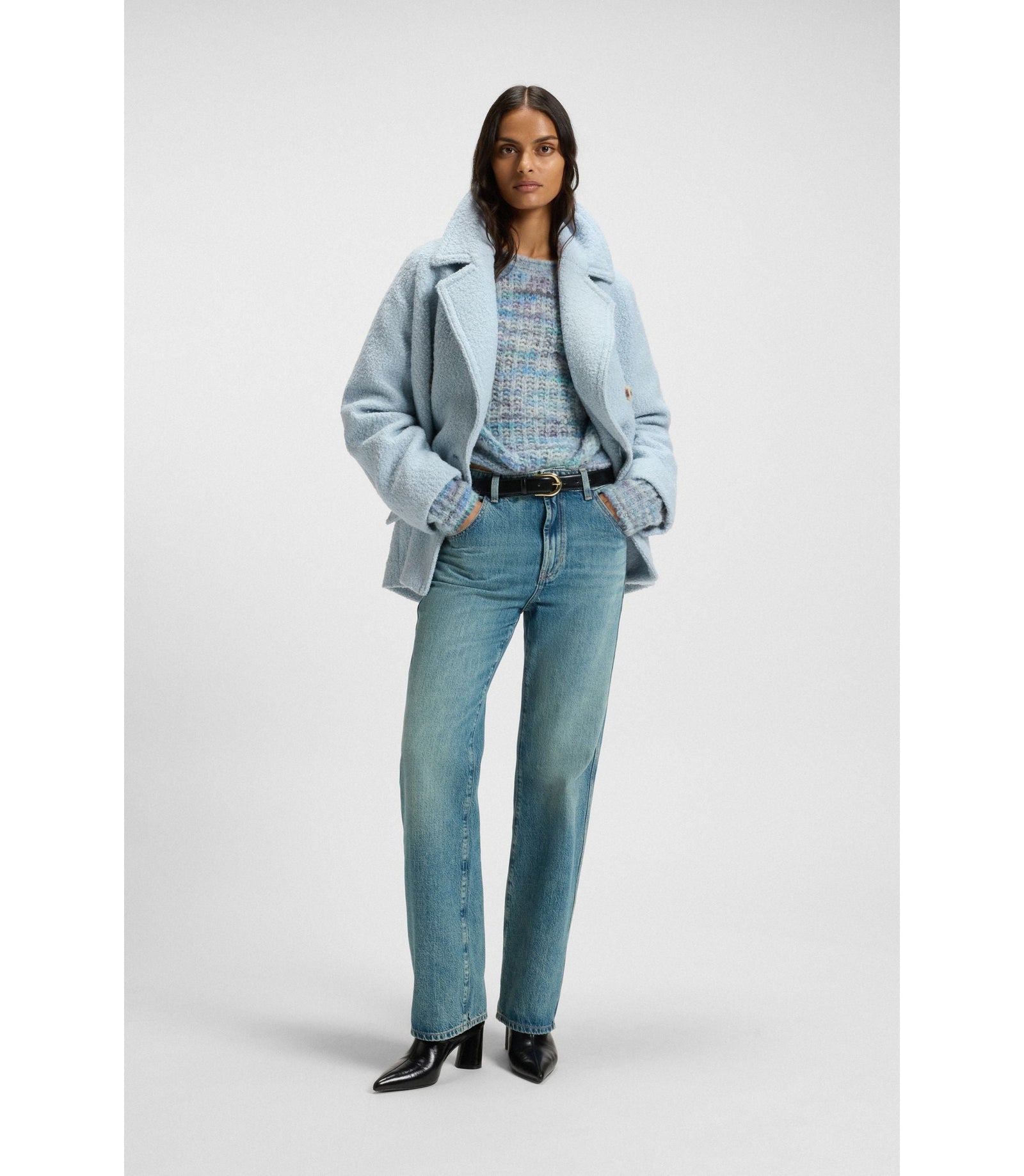 Boss Caban Coat With Boxy Fit Light Blue Women's