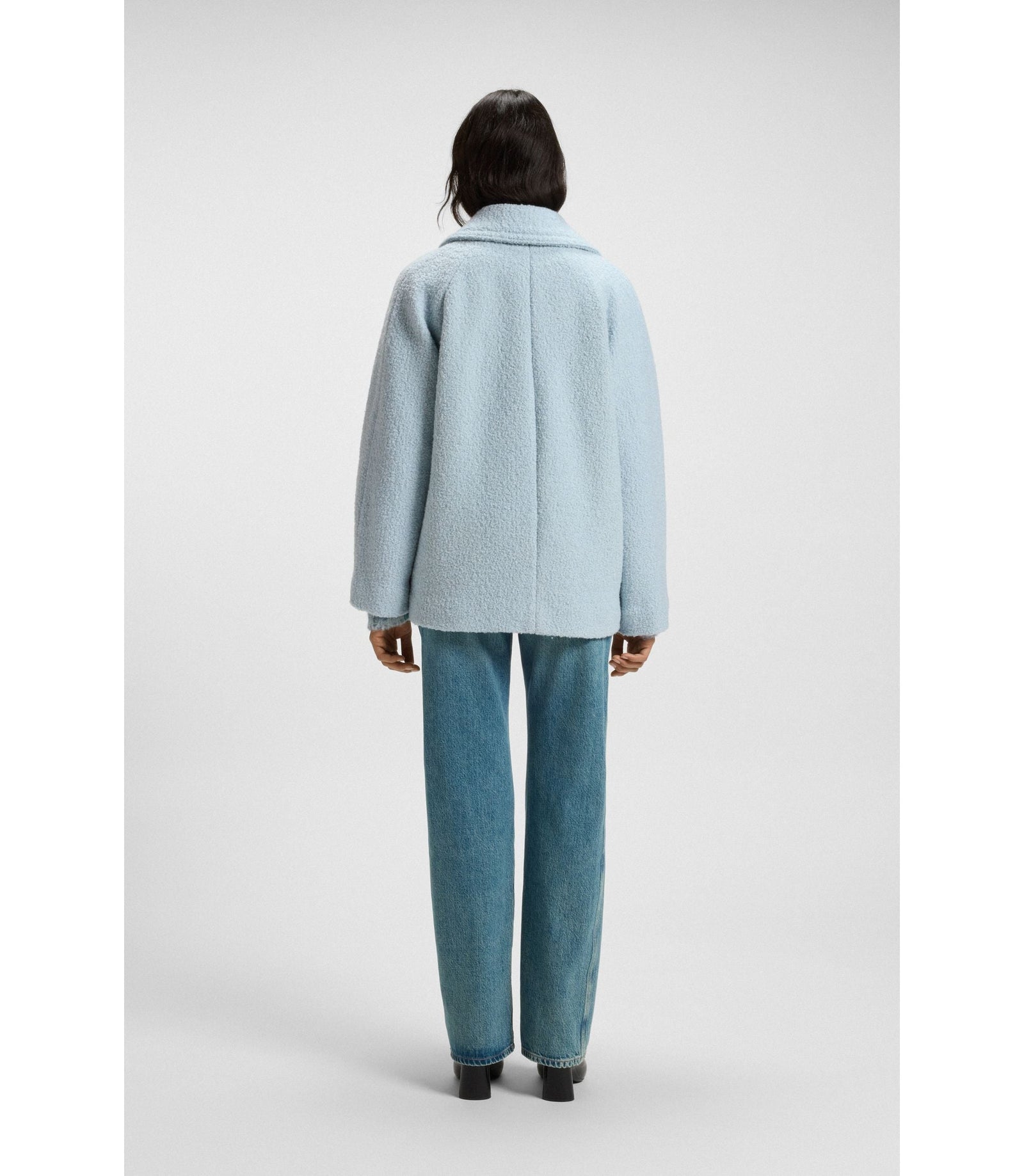 Boss Caban Coat With Boxy Fit Light Blue Women's