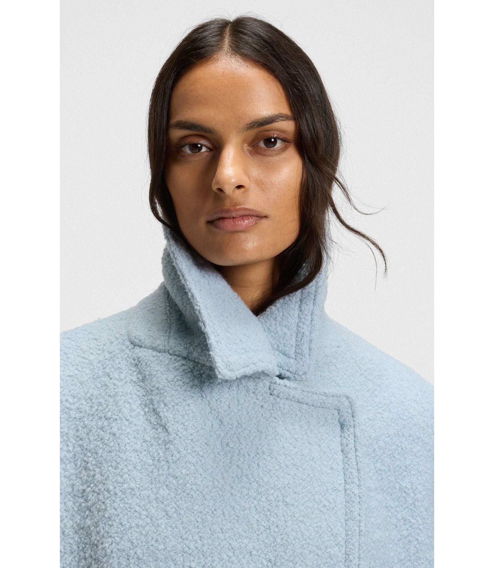 Boss Caban Coat With Boxy Fit Light Blue Women's