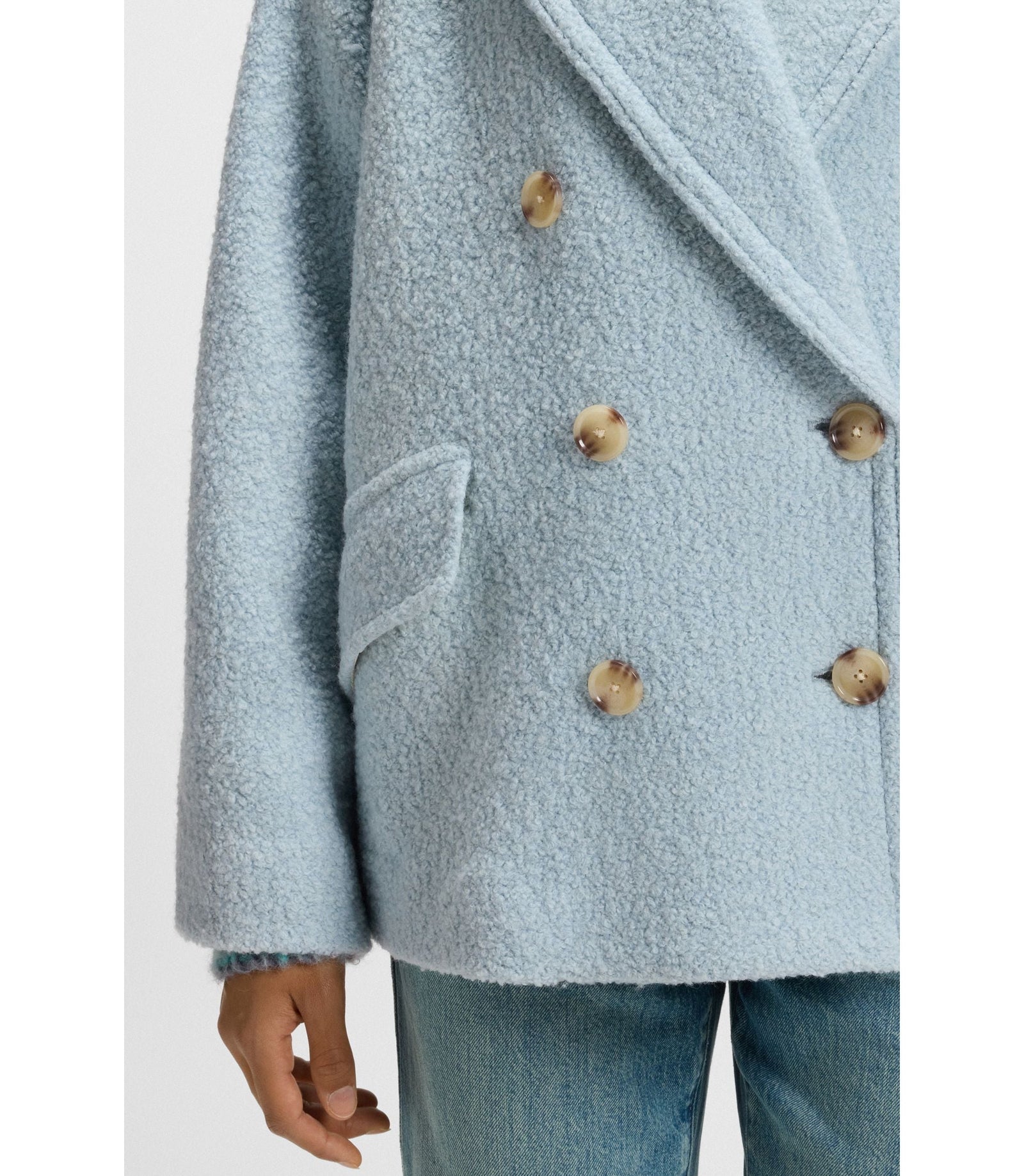 Boss Caban Coat With Boxy Fit Light Blue Women's