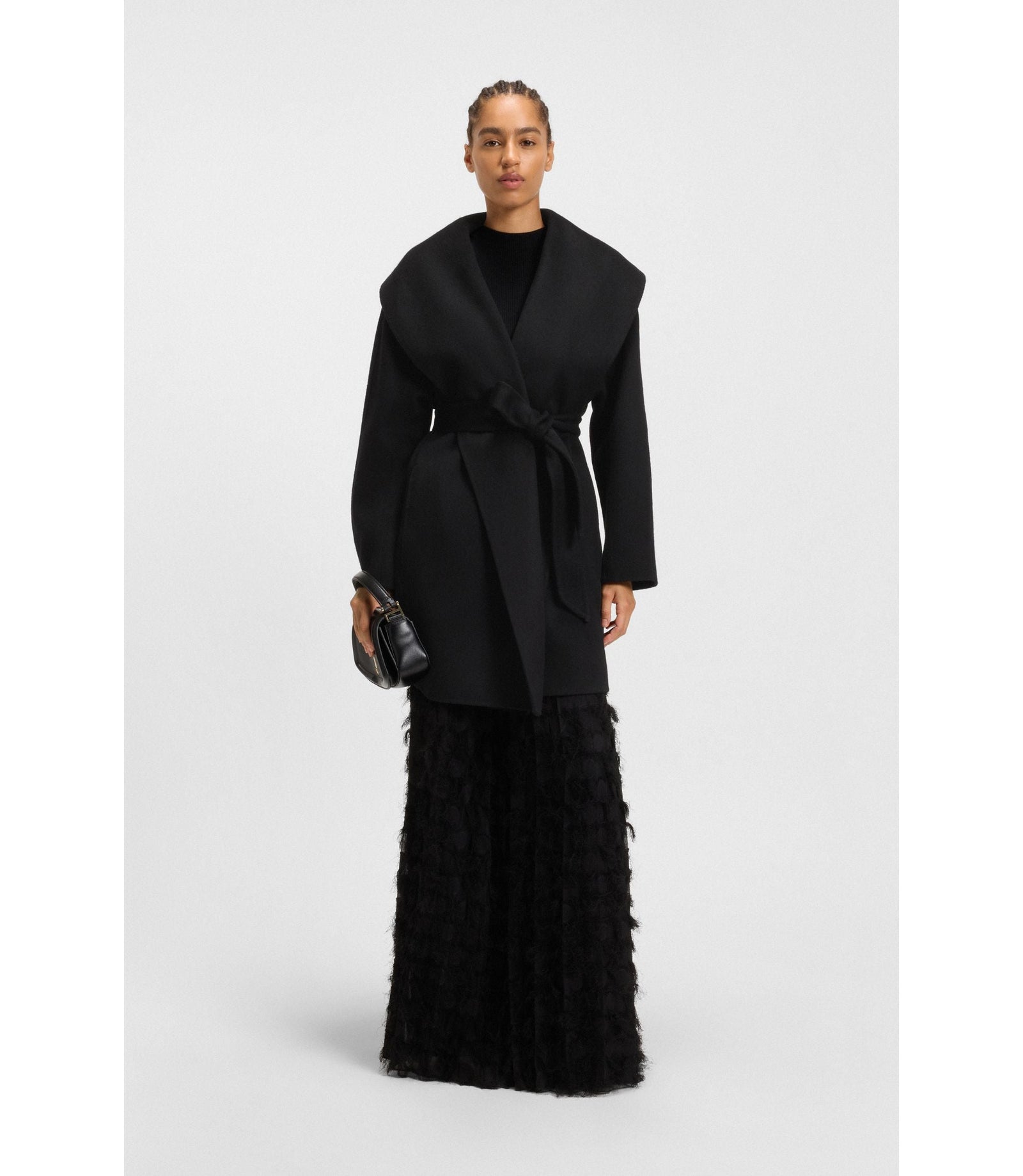 Boss Belted Coat In A Wool Blend Black Women's