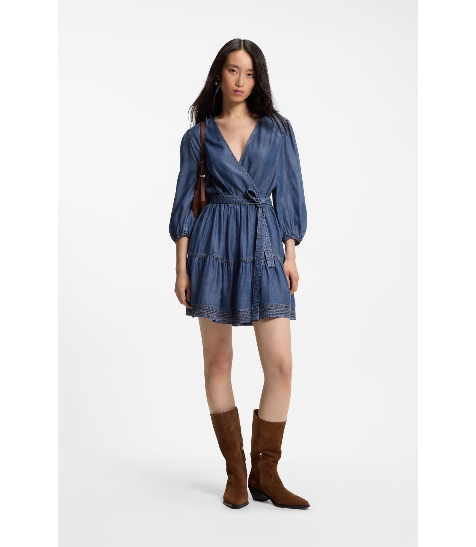 Boss Balloon Sleeve Dress With Wrap Front Blue Women's