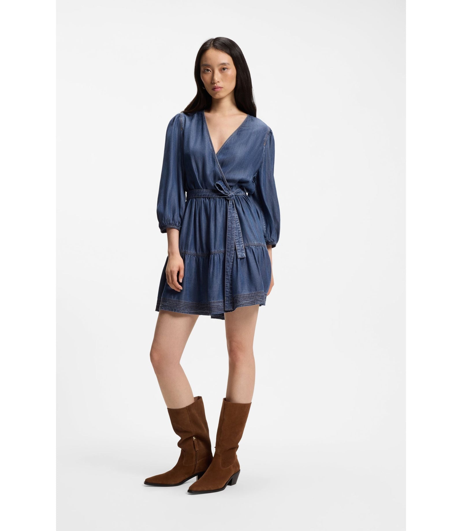 Boss Balloon Sleeve Dress With Wrap Front Blue Women's