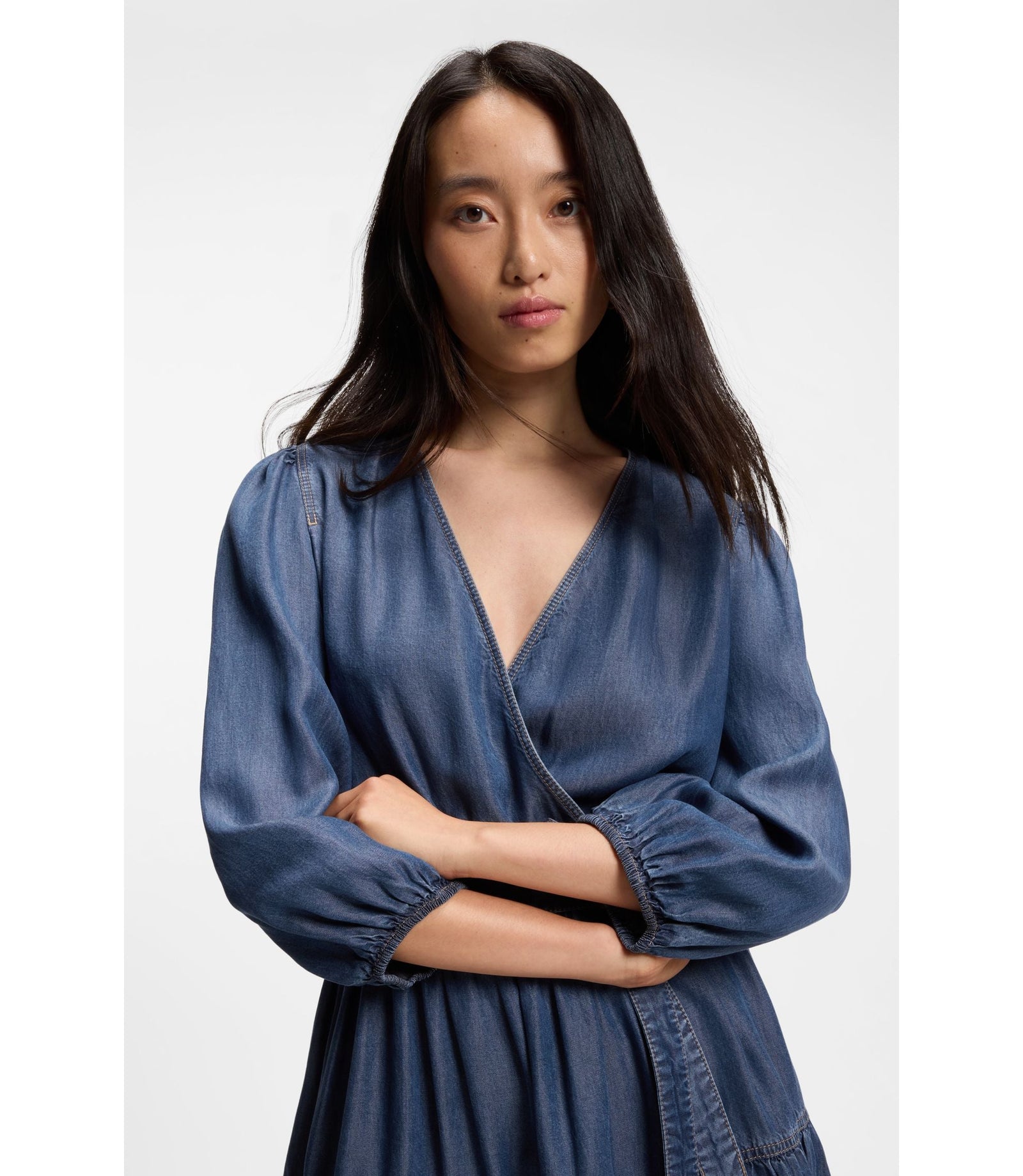 Boss Balloon Sleeve Dress With Wrap Front Blue Women's