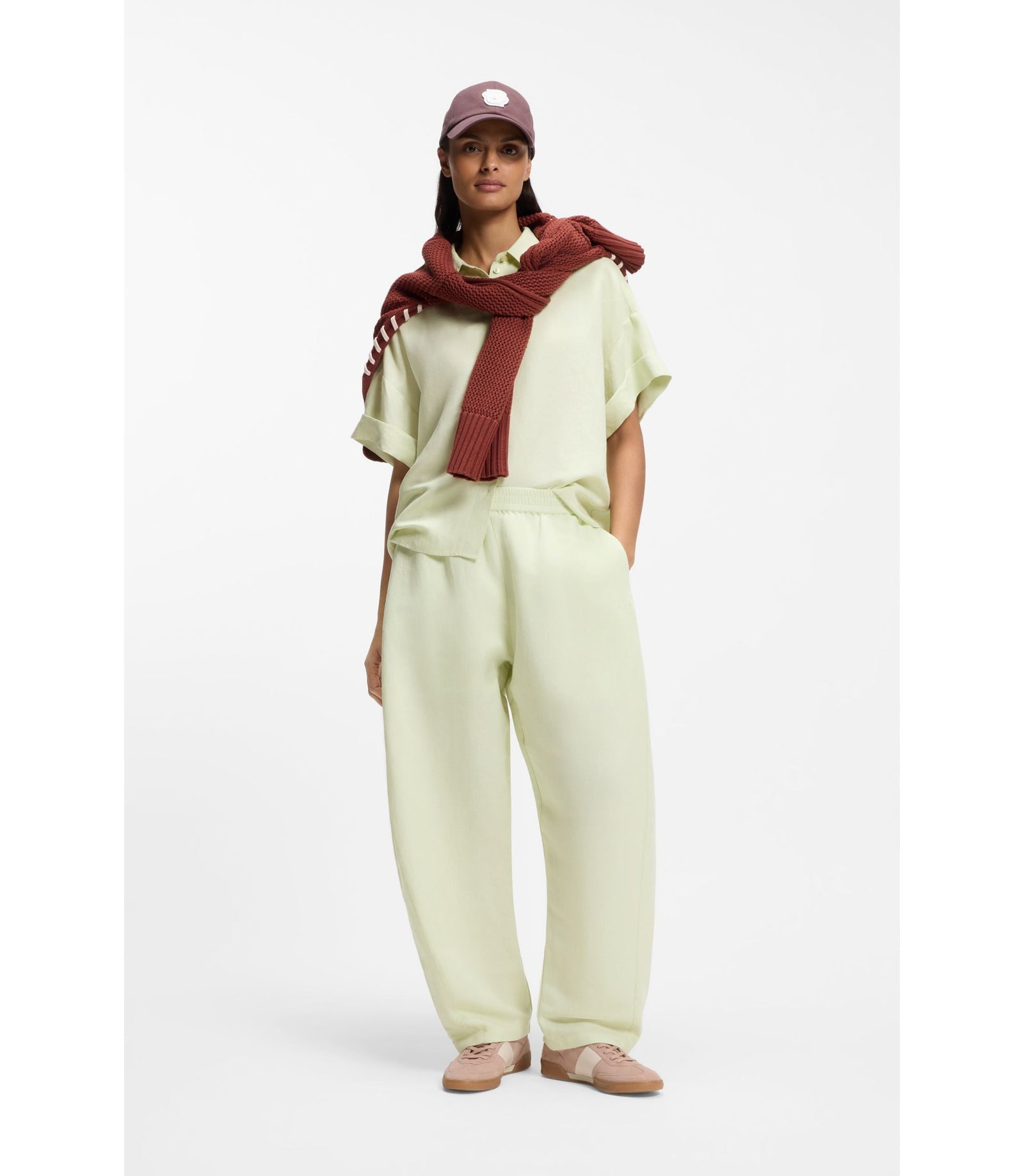 Boss Balloon Leg Trousers With Elasticated Waist Green Women's
