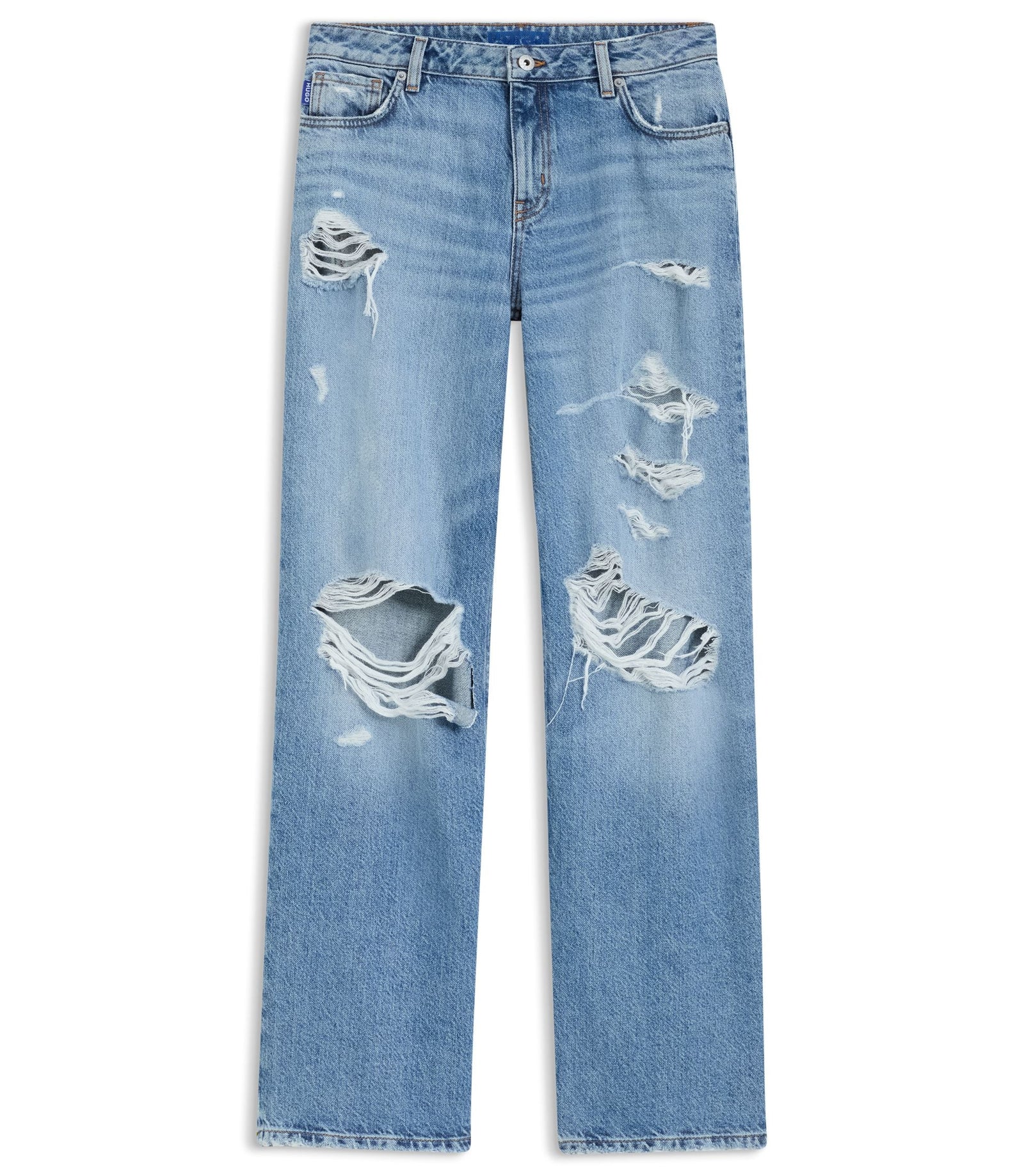 Hugo Baggy Fit Jeans In Blue Distressed Denim Blue Women's